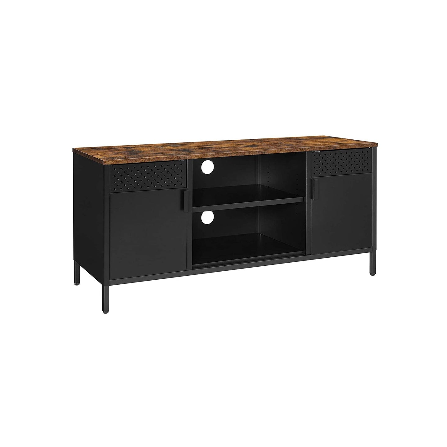TV Table - Engineered Wood - Rustic Brown and Black - 3 Adjustable Shelves for TVs up to 55 Inches