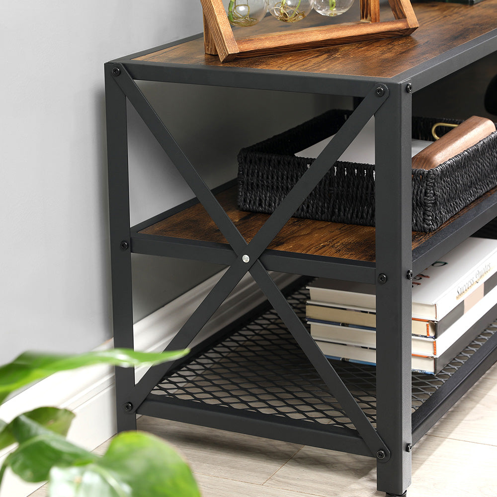 TV Stand - 3-Tier Industrial Style - Steel - Rustic Brown and Black
