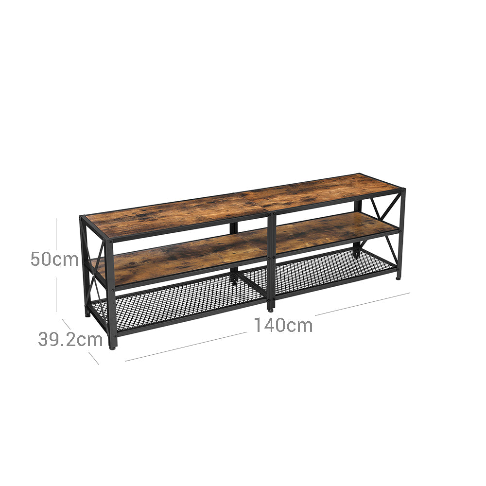 TV Stand - 3-Tier Industrial Style - Steel - Rustic Brown and Black