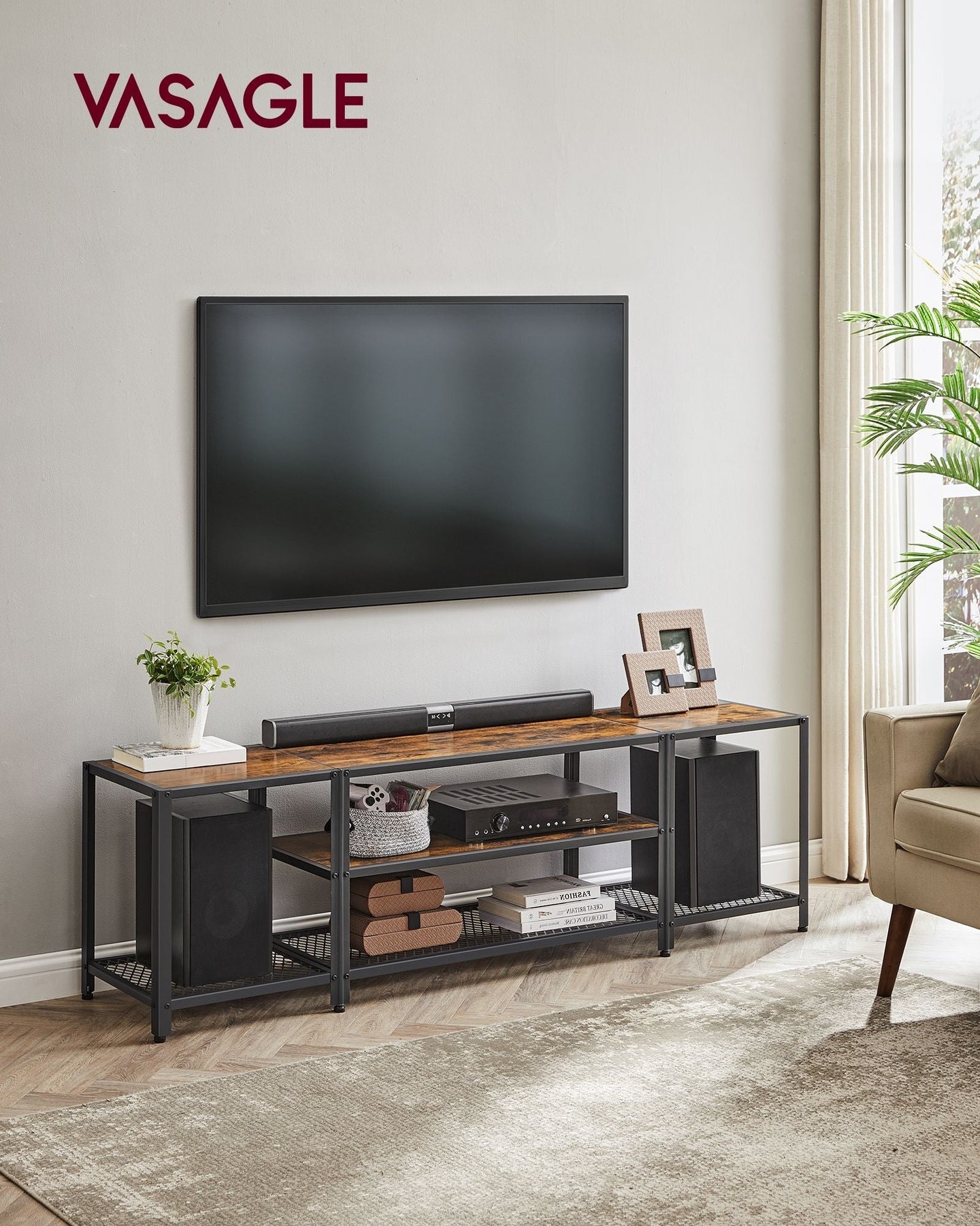 3-Tier TV Cabinet - Wood - Open Shelves for TVs up to 75 Inches
