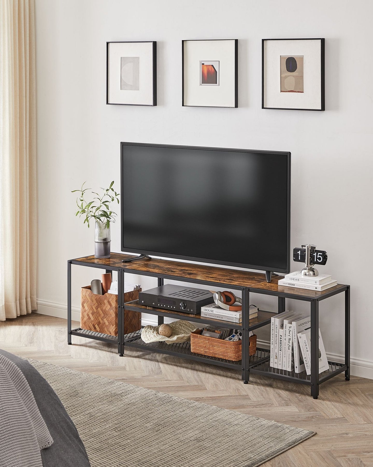 3-Tier TV Cabinet - Wood - Open Shelves for TVs up to 75 Inches