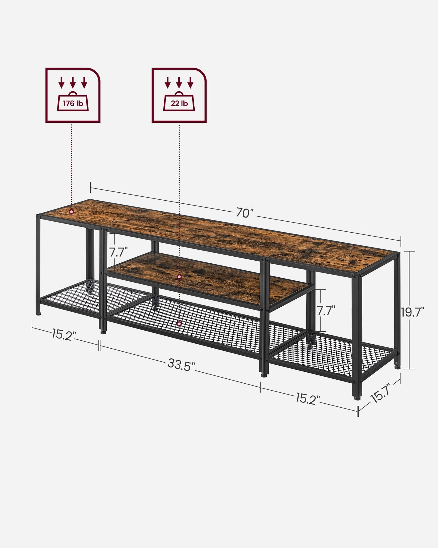 3-Tier TV Cabinet - Wood - Open Shelves for TVs up to 75 Inches