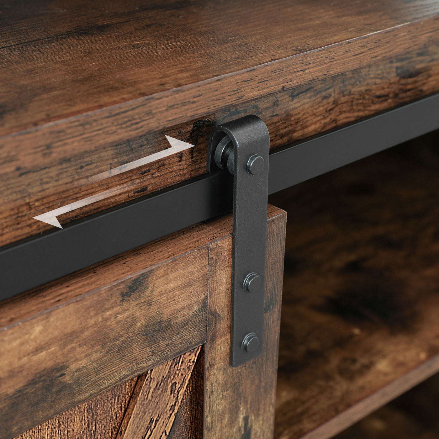 TV Stand - Rustic Brown and Black - Sliding Barn Doors