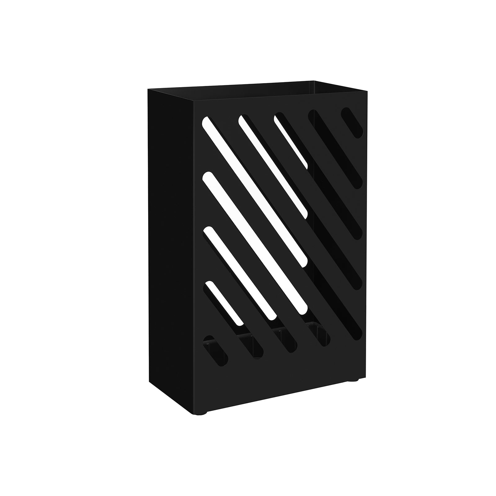 Umbrella Holder - Steel - Black - Hollow-Out Design with Hooks and Water Tray