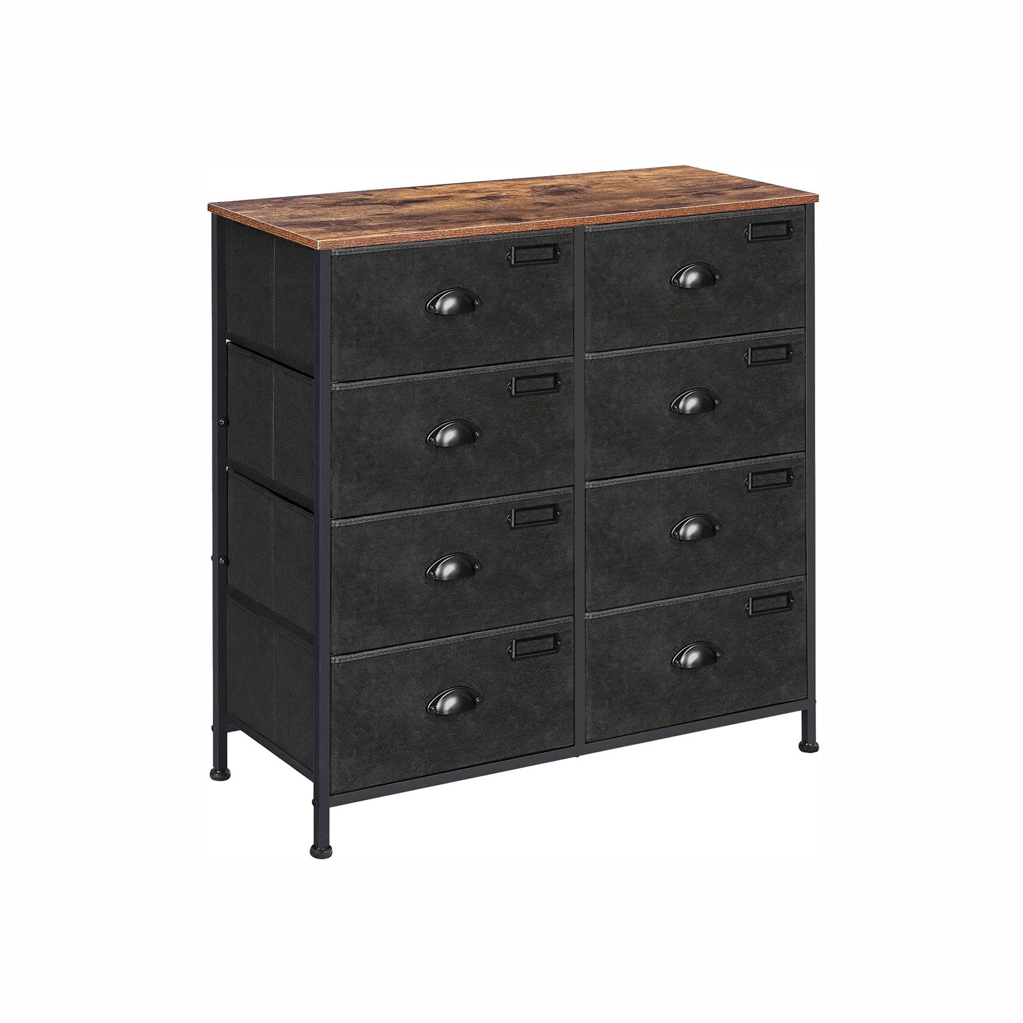 Dresser Unit - Fabric - Rustic Brown and Black - 8 Drawer Storage Cabinet