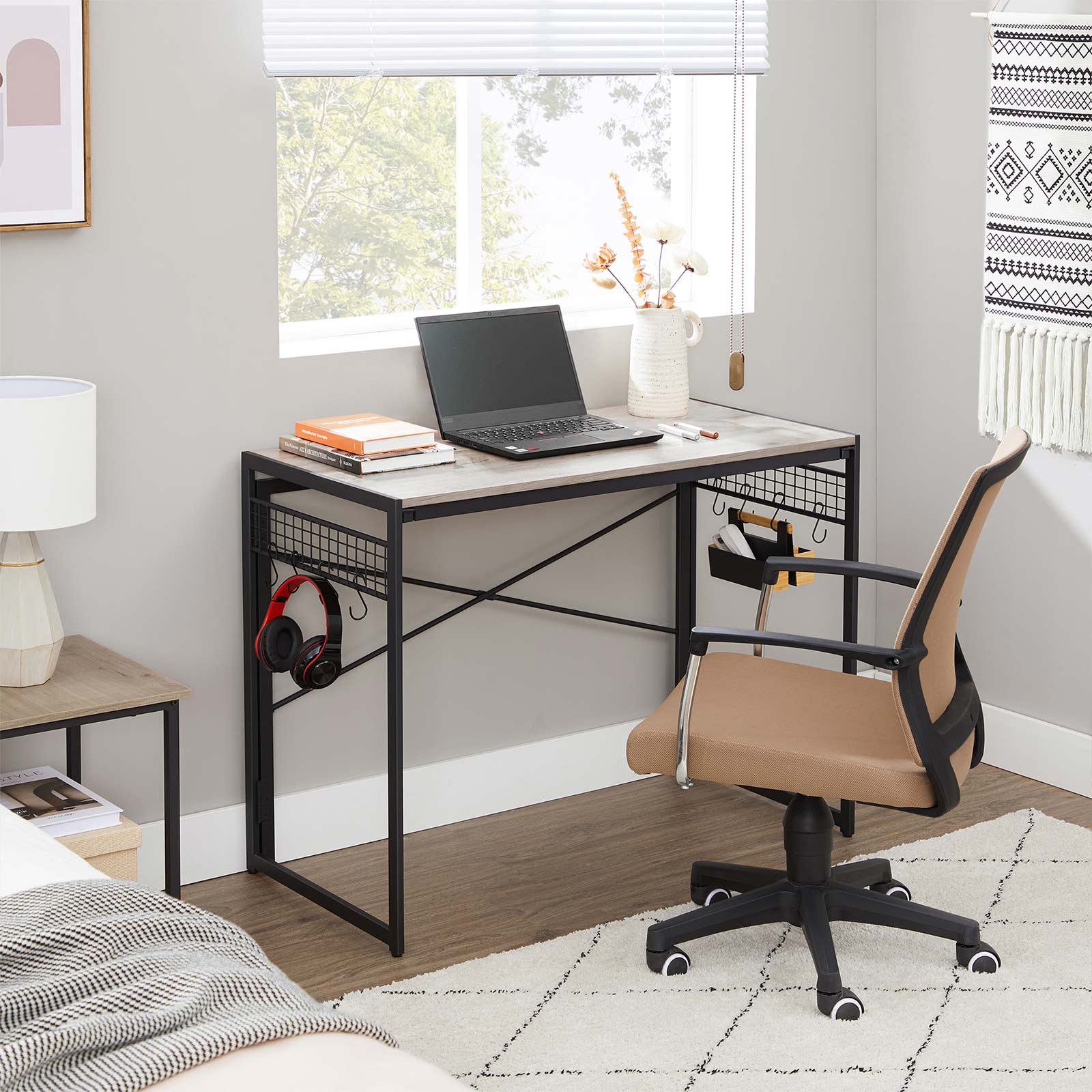 Folding Writing Desk - Wood - Greige and Black - No Tools Required