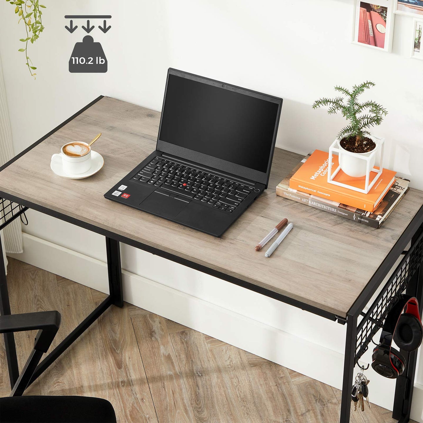 Folding Writing Desk - Wood - Greige and Black - No Tools Required