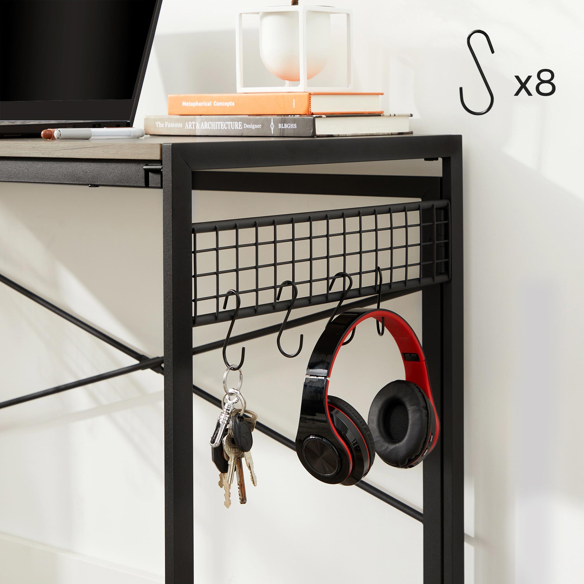 Folding Writing Desk - Wood - Greige and Black - No Tools Required