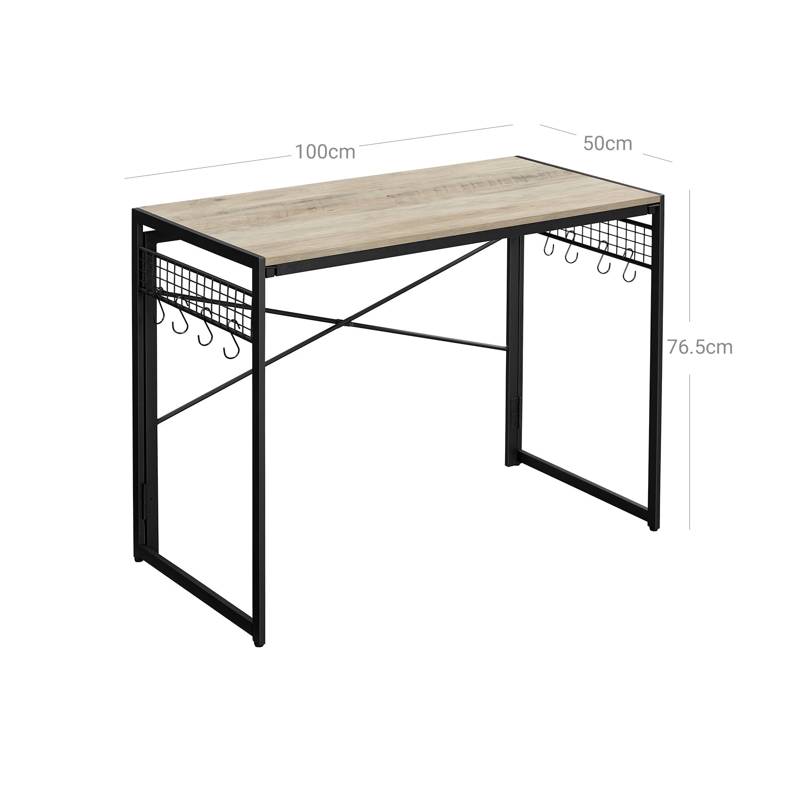 Folding Writing Desk - Wood - Greige and Black - No Tools Required