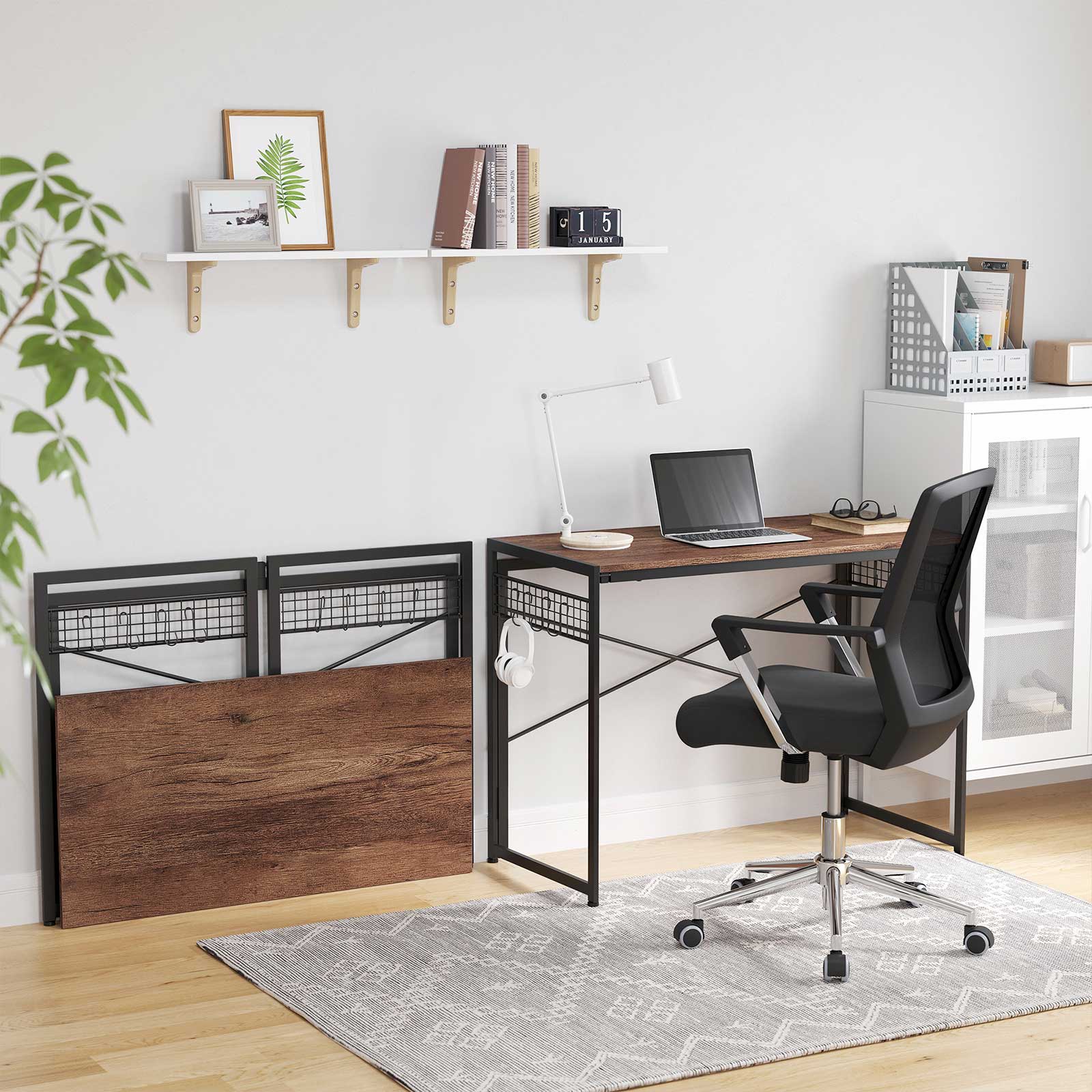 Foldable Computer Desk - Wood - Greige and Black