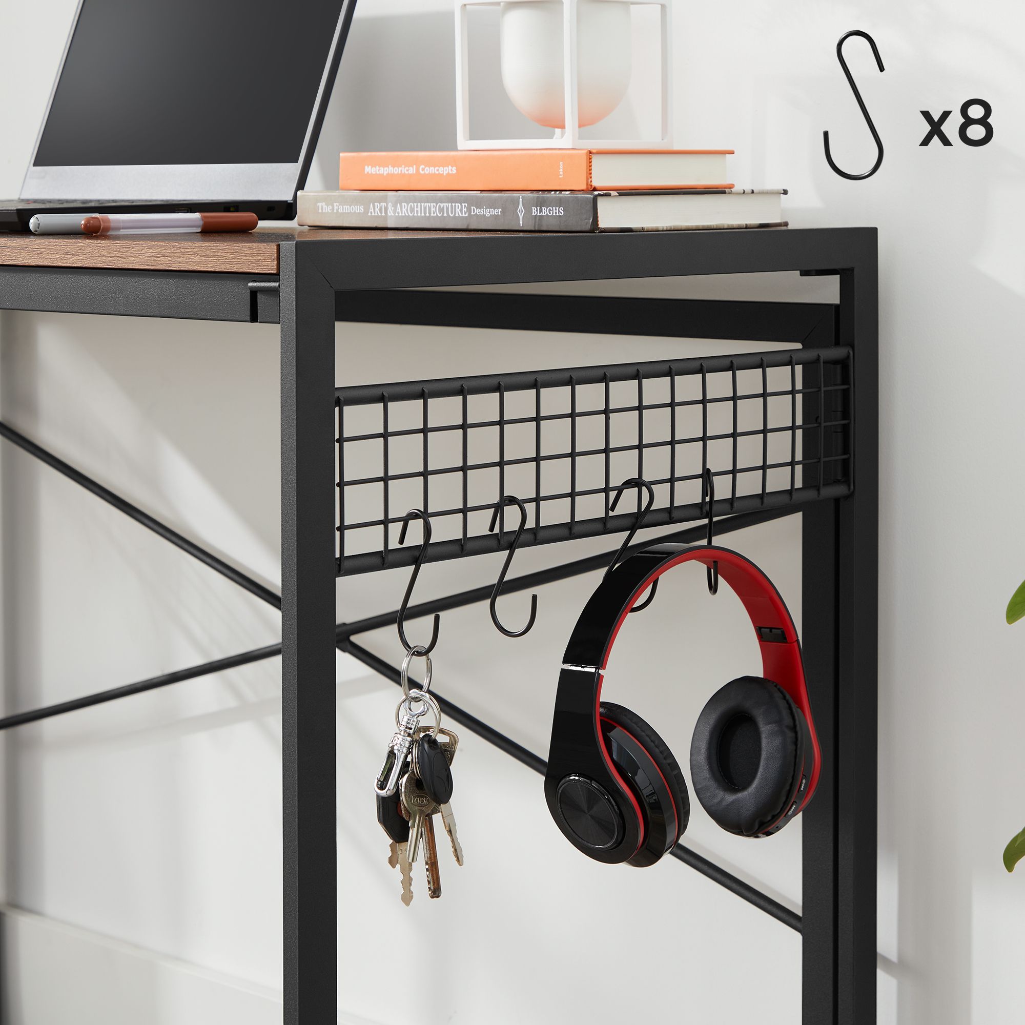 Foldable Computer Desk - Wood - Greige and Black