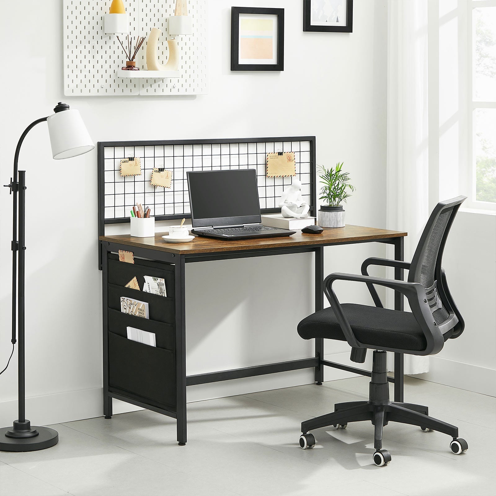Computer Desk - Fabric - Rustic Brown and Black - Includes Storage Bags