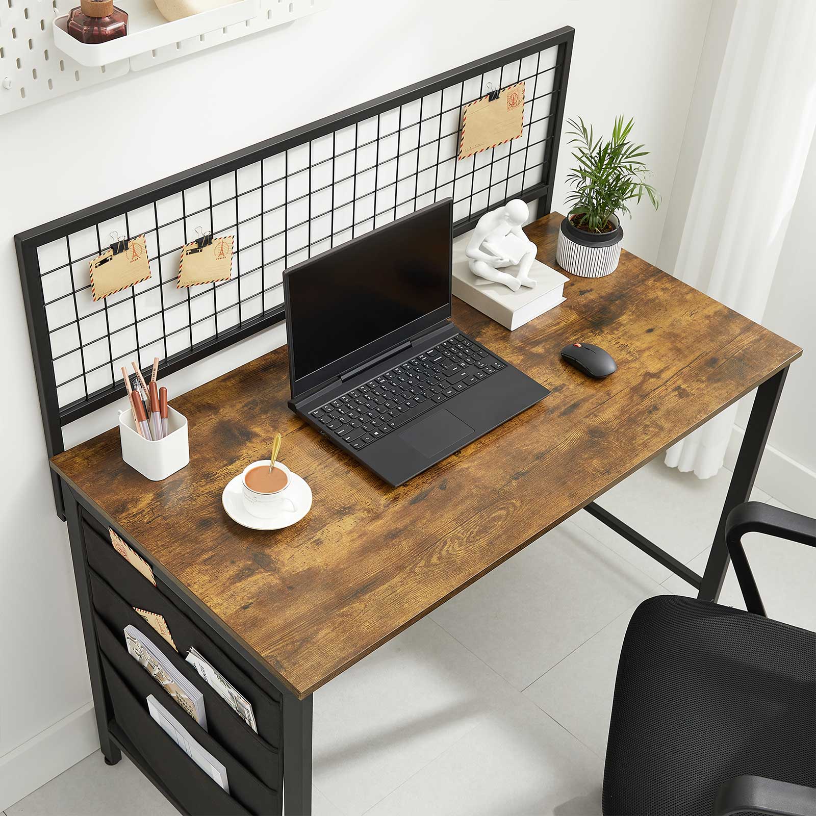 Computer Desk - Fabric - Rustic Brown and Black - Includes Storage Bags