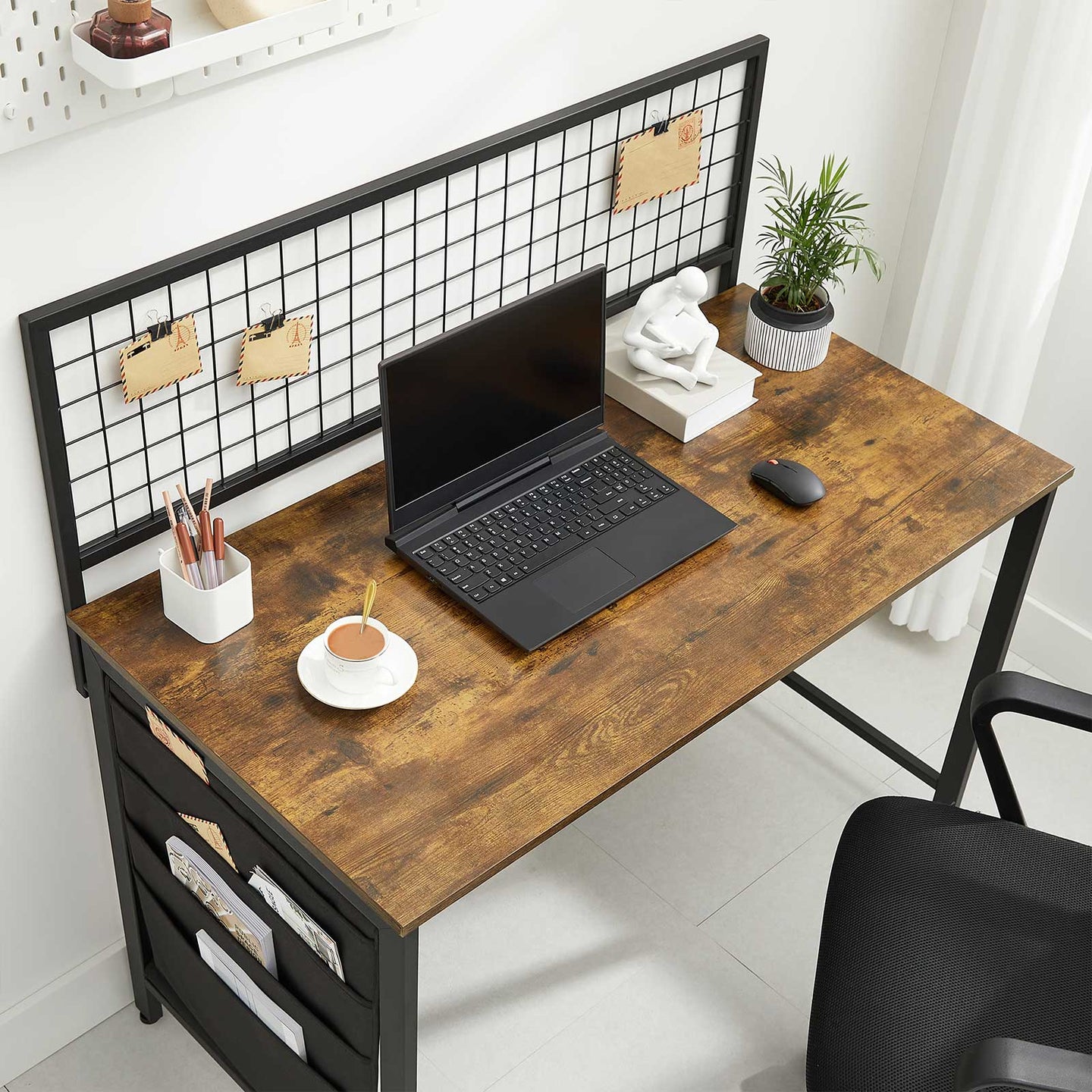 Computer Desk - Fabric - Rustic Brown and Black - Includes Storage Bags
