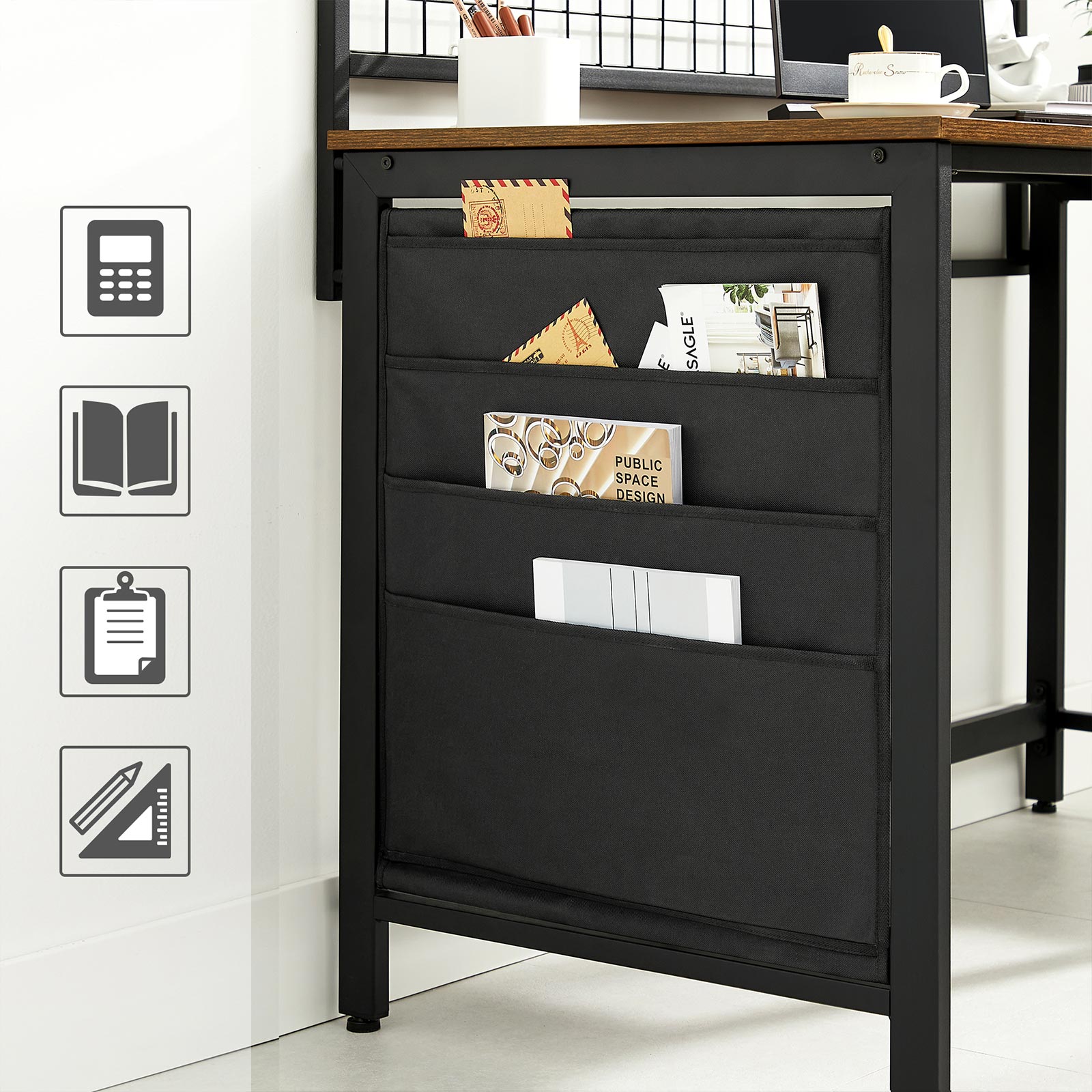 Computer Desk - Fabric - Rustic Brown and Black - Includes Storage Bags