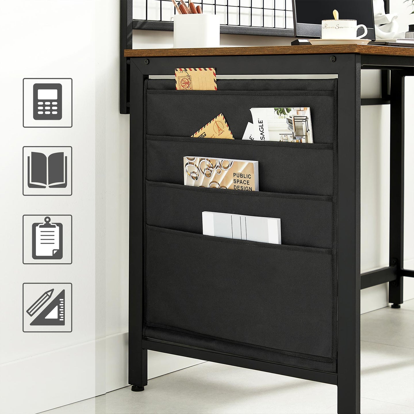 Computer Desk - Fabric - Rustic Brown and Black - Includes Storage Bags