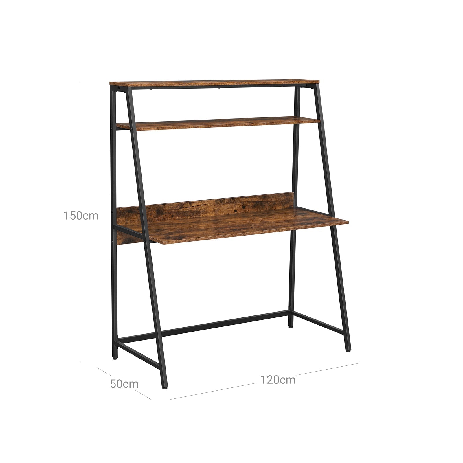Computer Desk - Wood - Rustic Brown and Black - Multifunctional Storage Shelves