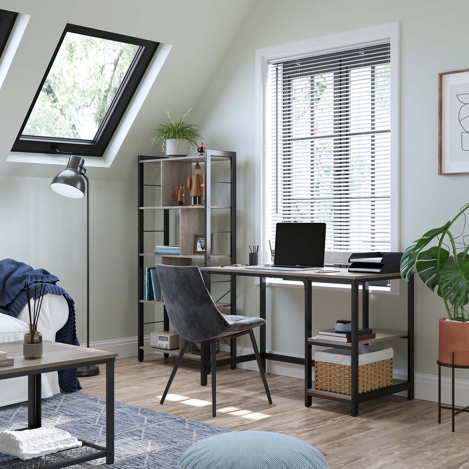 Computer Desk - Metal - Rustic Brown - Includes 2 Shelves for Storage