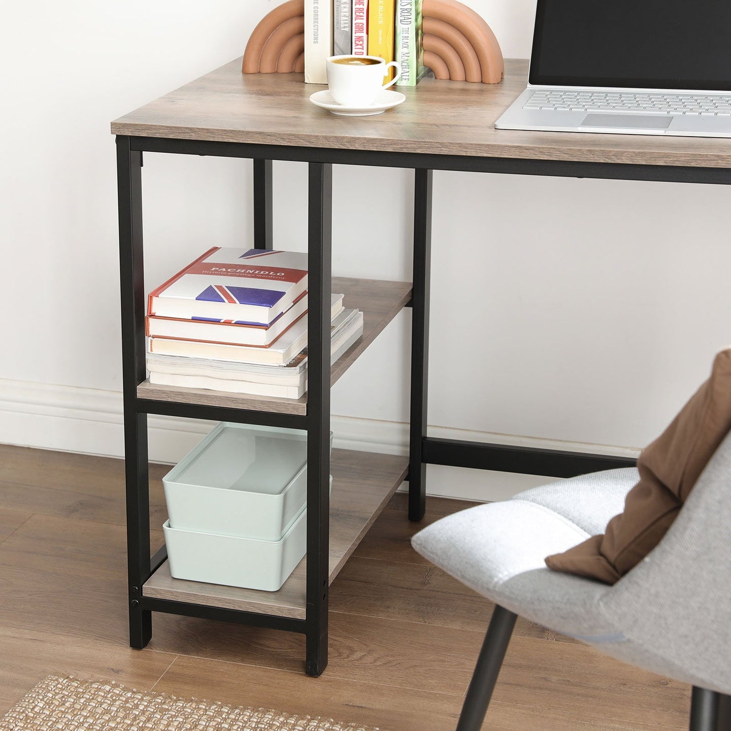 Computer Desk - Metal - Rustic Brown - Includes 2 Shelves for Storage