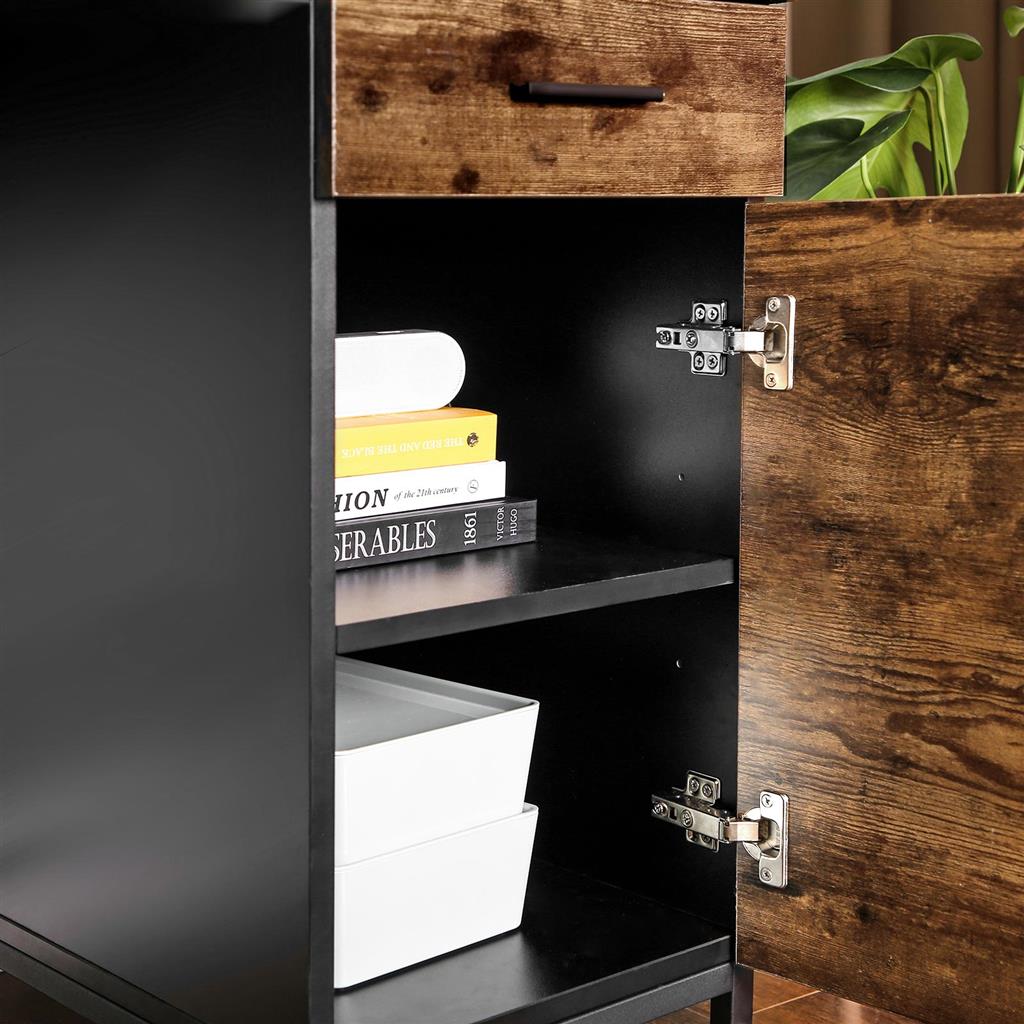 Computer Desk - Steel - Rustic Brown and Black - With Bookshelf and Drawer