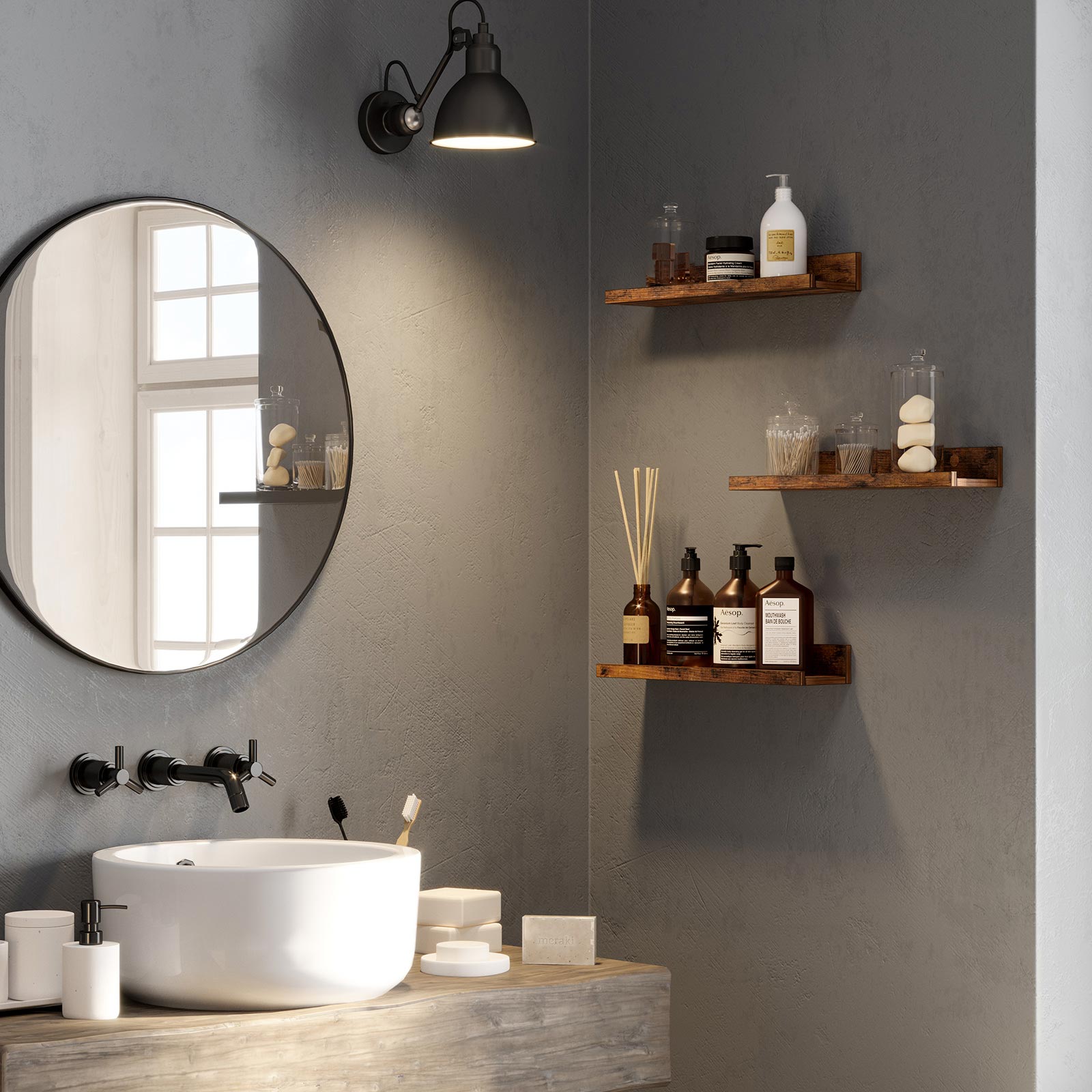 Floating Shelves Set - Rustic Brown - Wooden