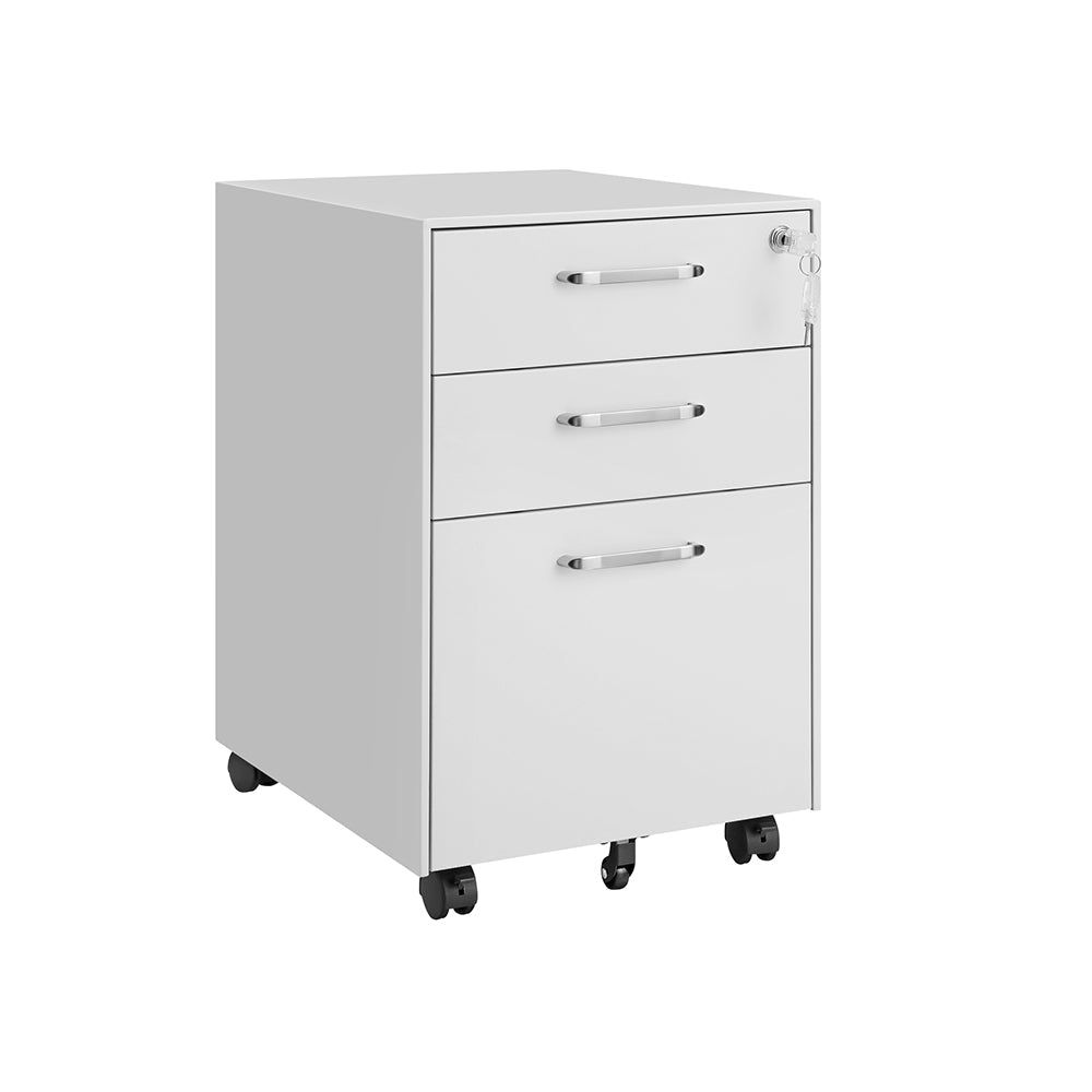 Movable Office File Cabinet - Steel - White - Lockable with 3 Drawers and Castors