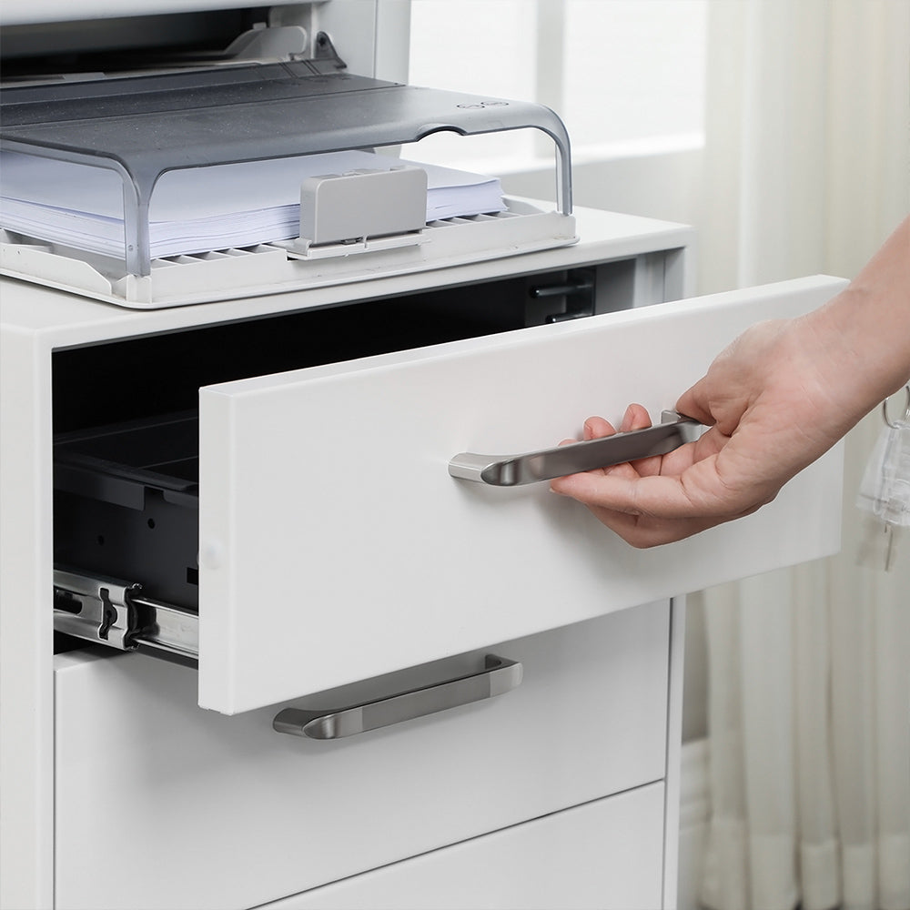 Movable Office File Cabinet - Steel - White - Lockable with 3 Drawers and Castors