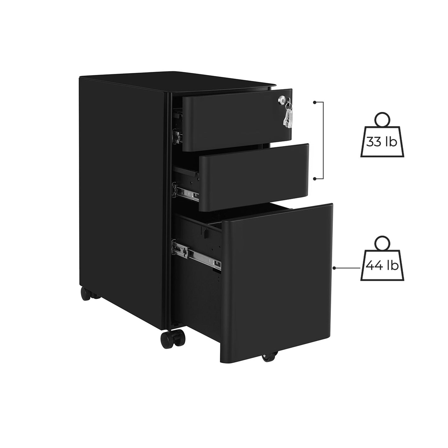 Mobile File Cabinet - Wood - White - Lockable and Wheeled Design for Document Storage