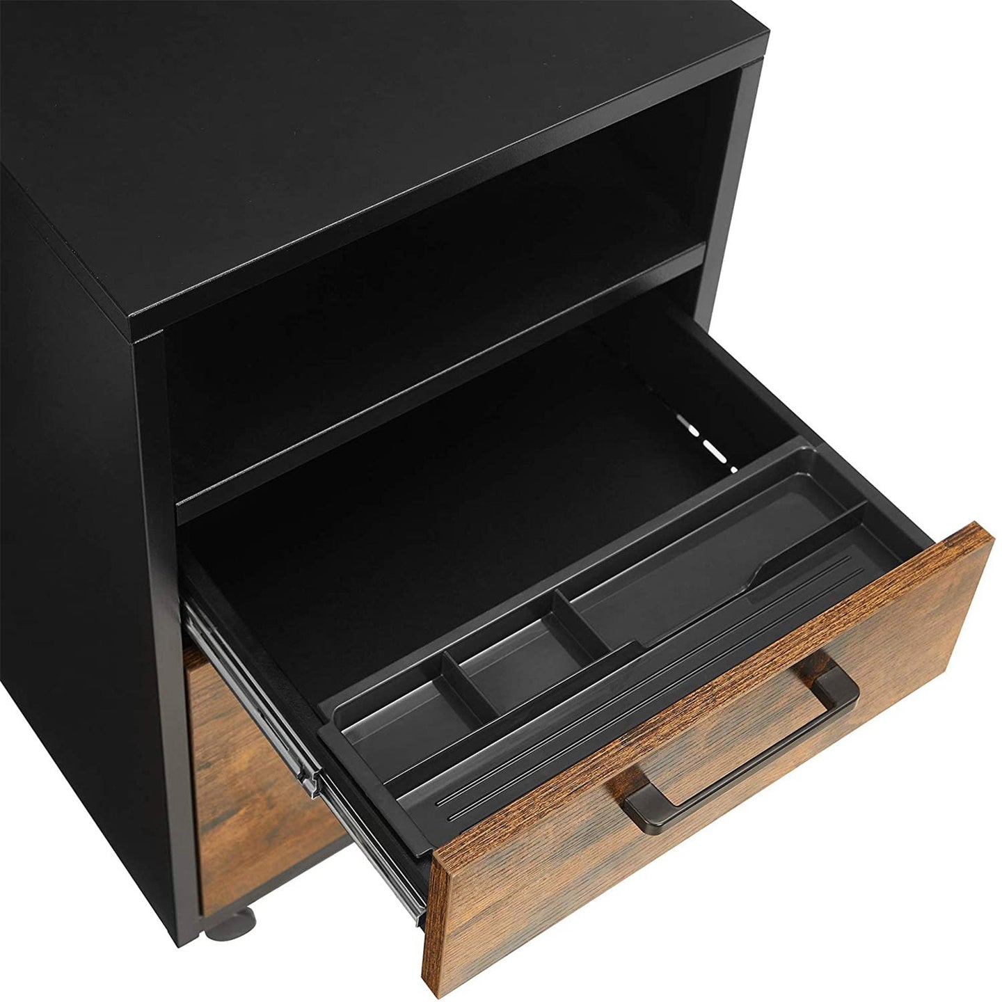 File Cabinet - Steel - Brown and Black - 2 Drawers with Rolling Design and Open Compartment