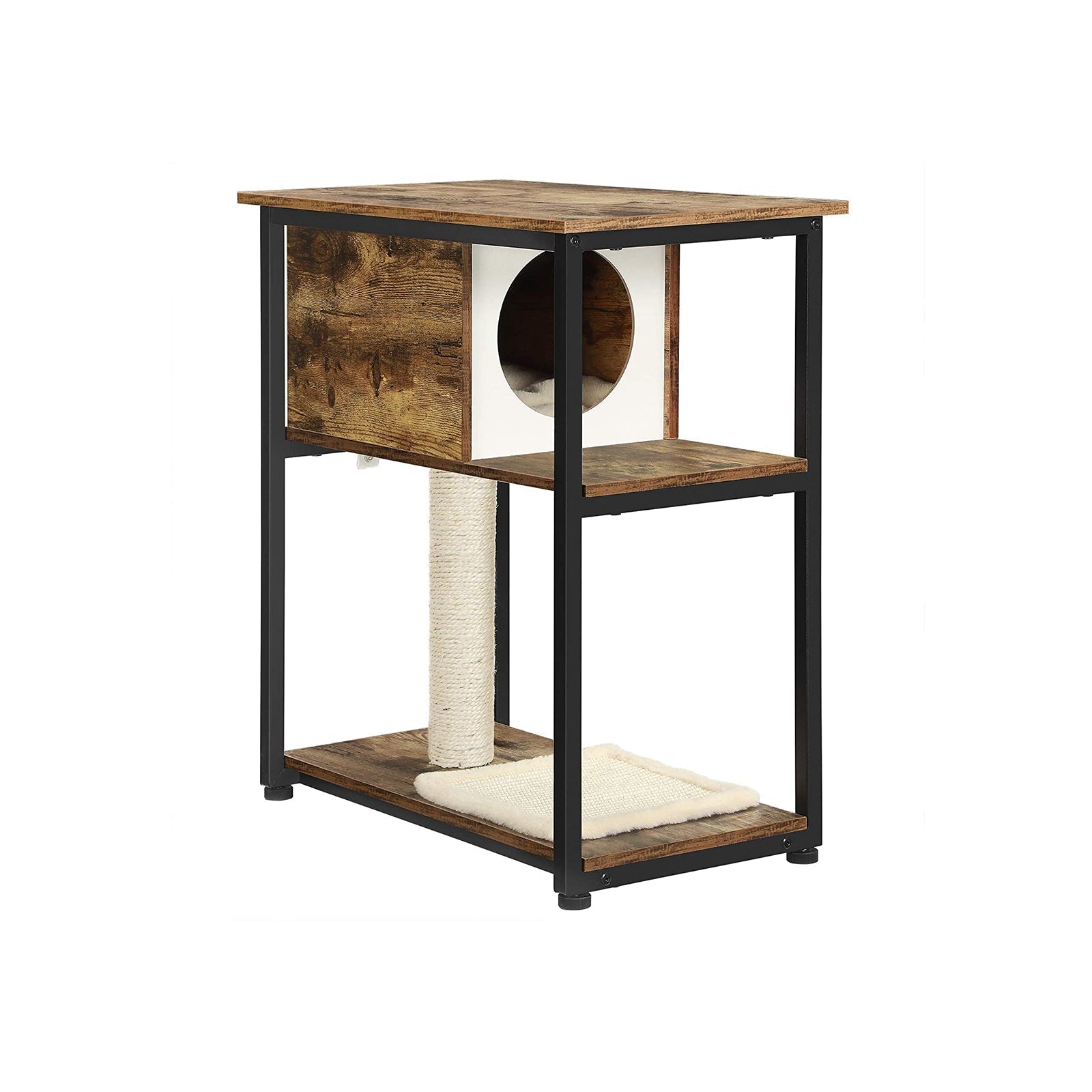 Cat Tree - Engineered Wood - Rustic Brown - Multi-functional with Scratching Post and End Table