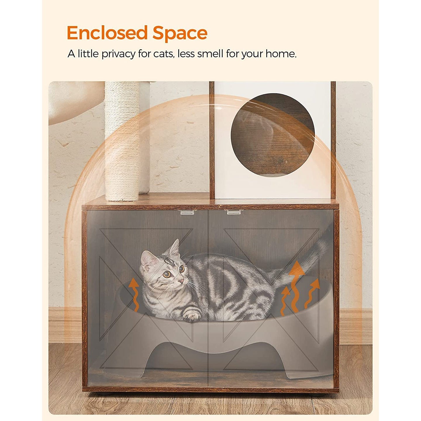 Cat Tree - Engineered Wood - Cloud White - 2-in-1 Design with Litter Box Enclosure and Scratching Posts
