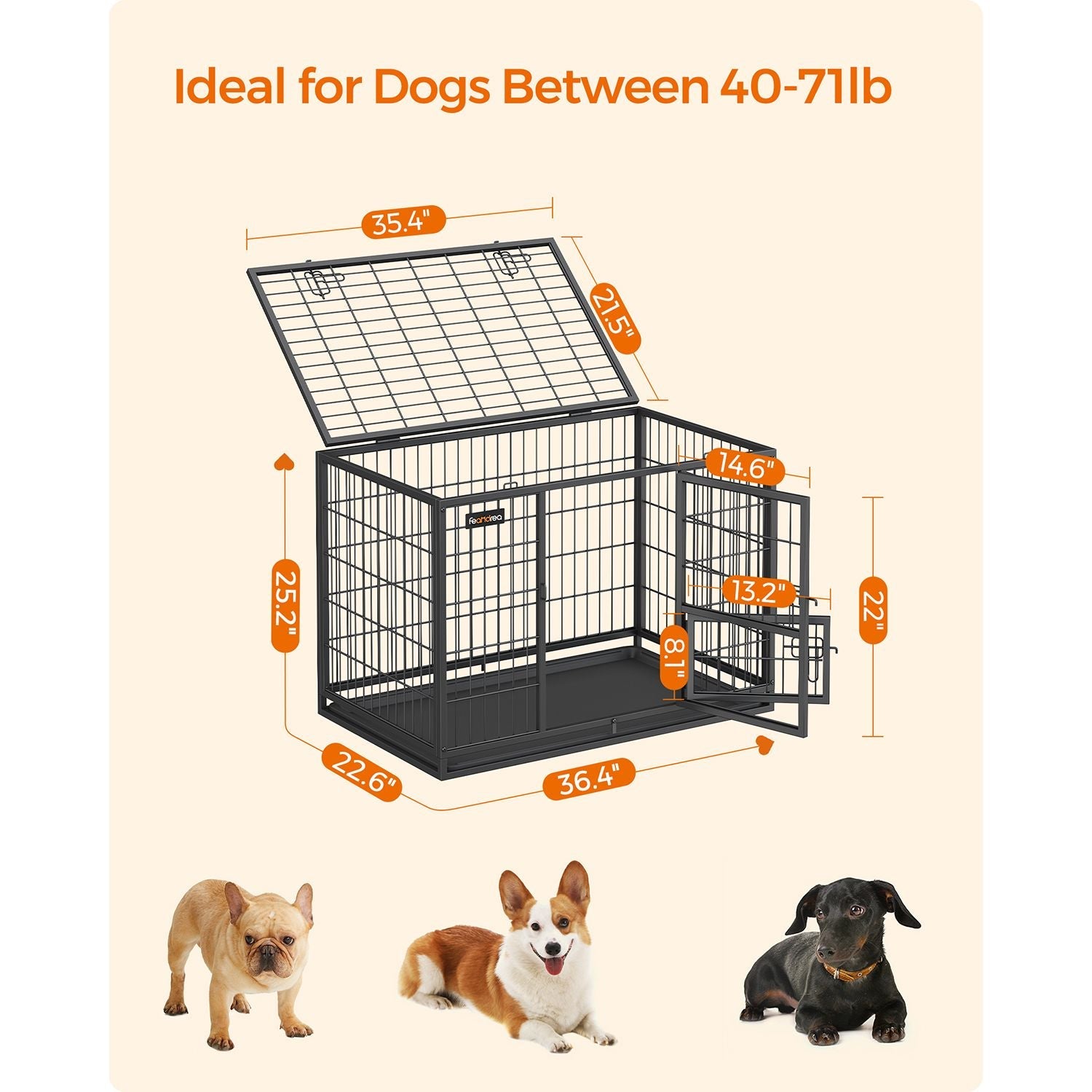 Heavy-Duty Dog Crate - Metal - Black - Double Removable Door