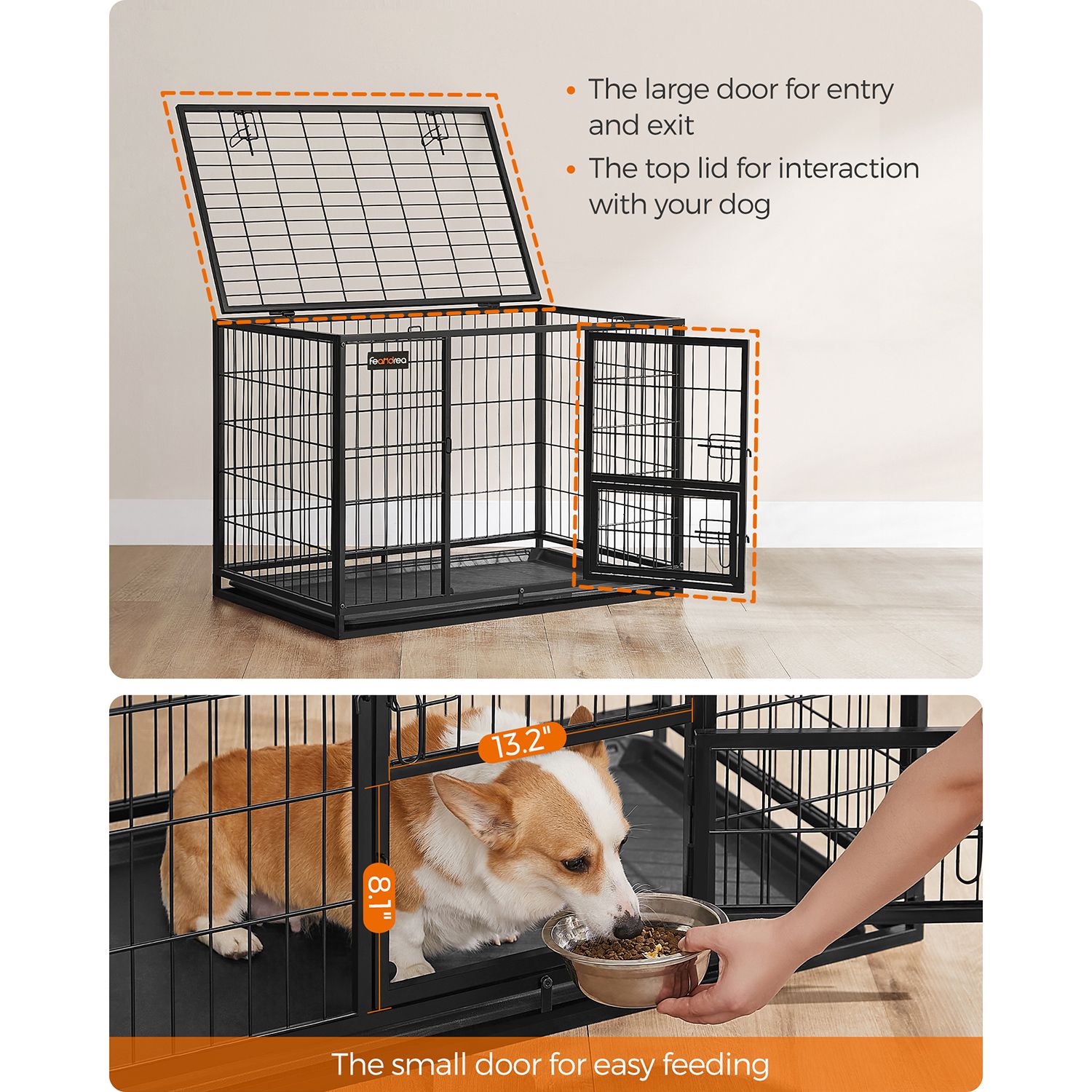 Heavy-Duty Dog Crate - Metal - Black - Double Removable Door