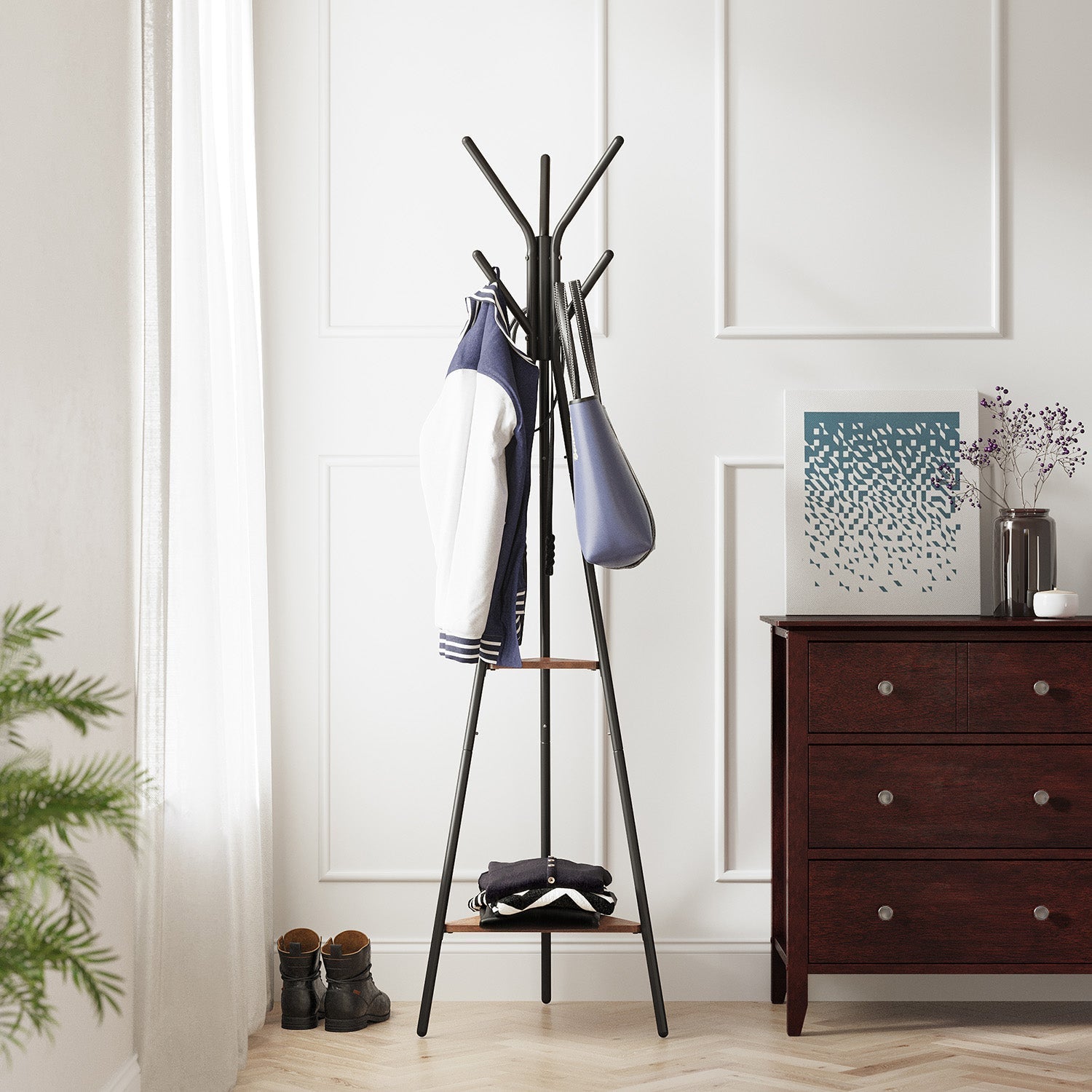 Hall Rack Stand - Wood - Hazelnut Brown and Black