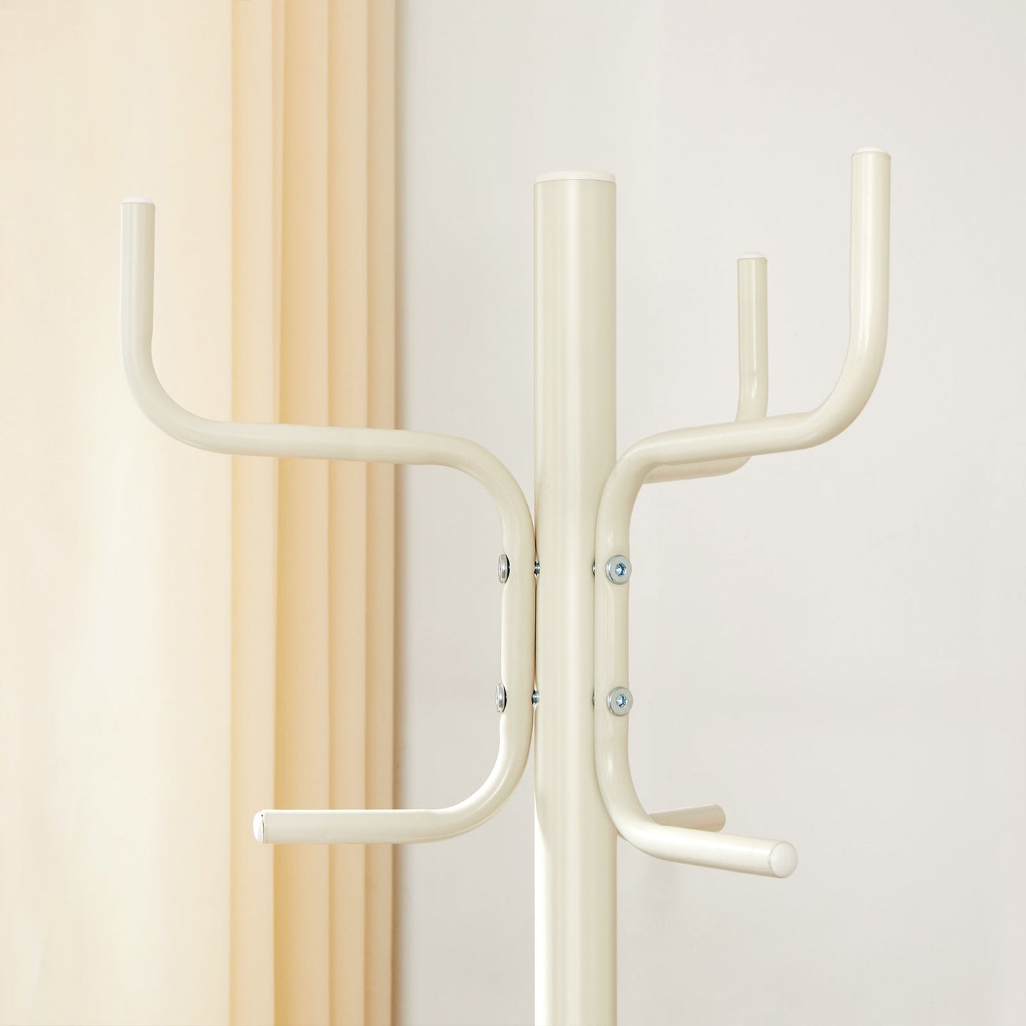 Free-Standing Coat Stand - 6 Hooks - Metal - White