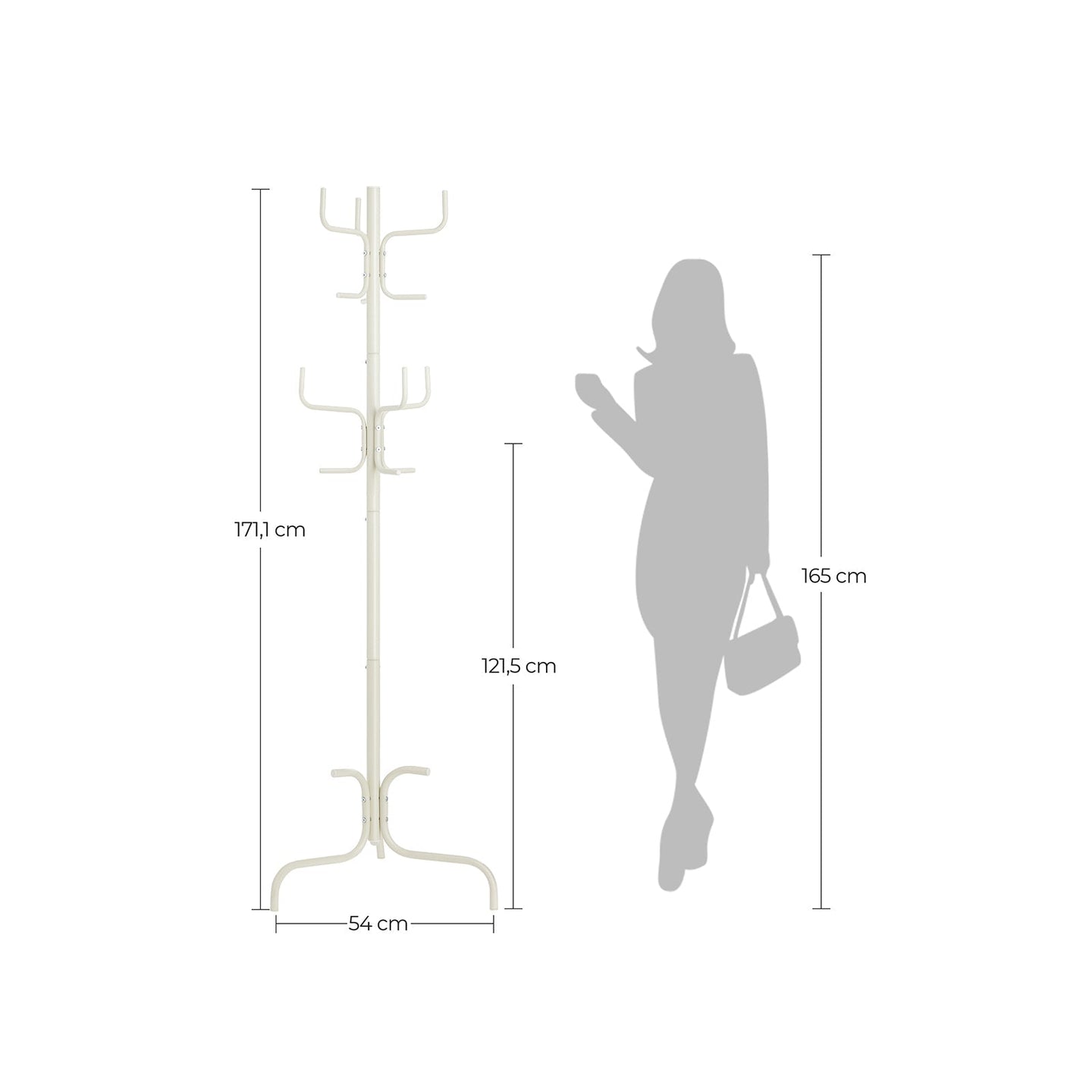 Free-Standing Coat Stand - 6 Hooks - Metal - White