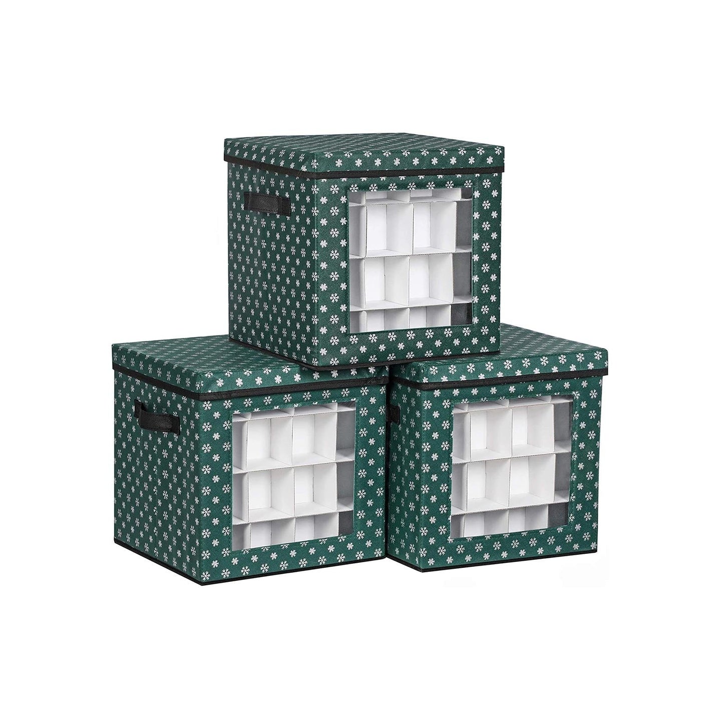 Christmas Ornament Storage Box - Fabric - Green - 64 Compartment Design with Modular Dividers