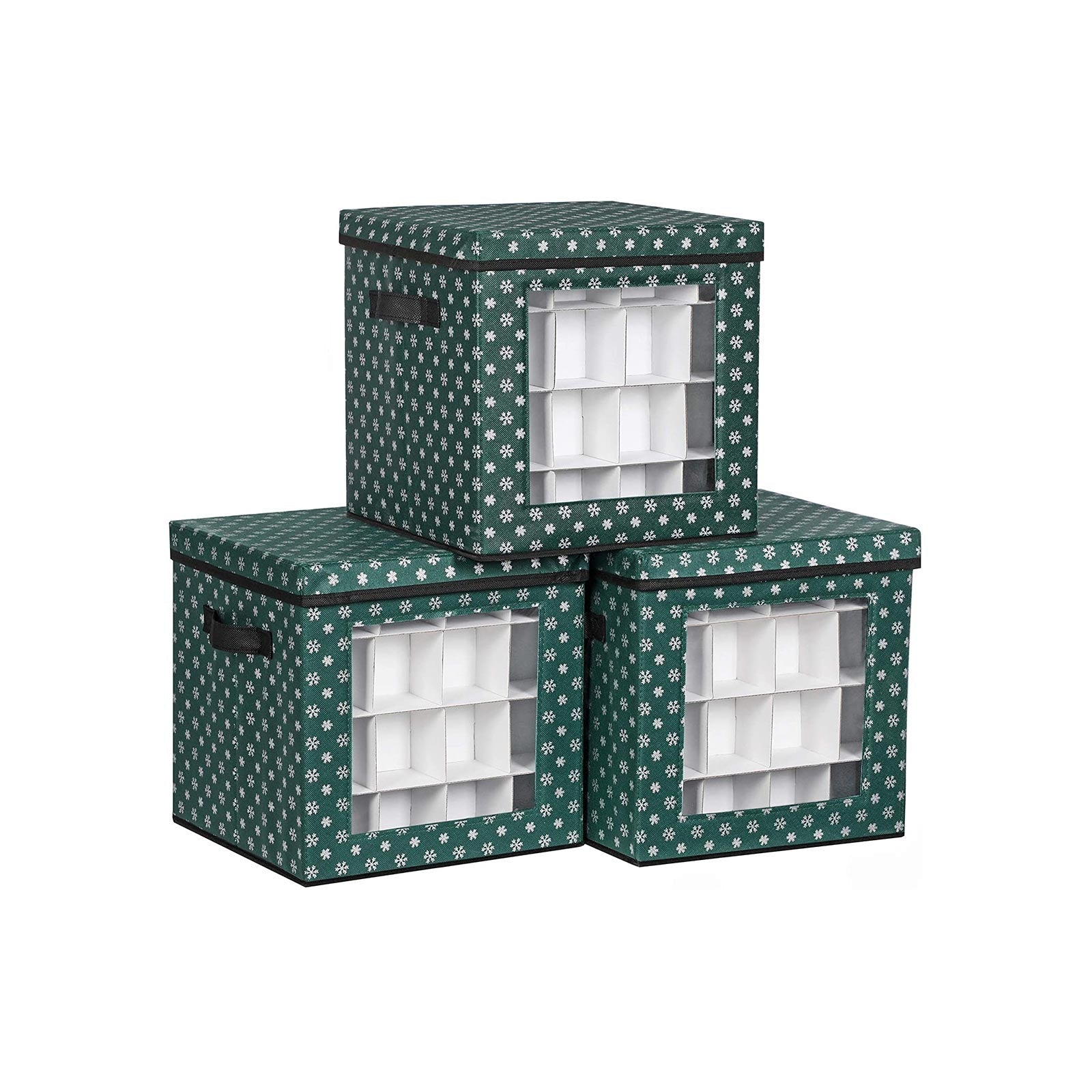 Christmas Ornament Storage Box - Fabric - Green - 64 Compartment Design with Modular Dividers