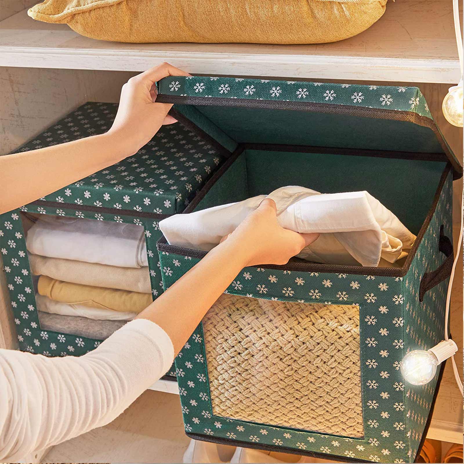 Christmas Ornament Storage Box - Fabric - Green - 64 Compartment Design with Modular Dividers