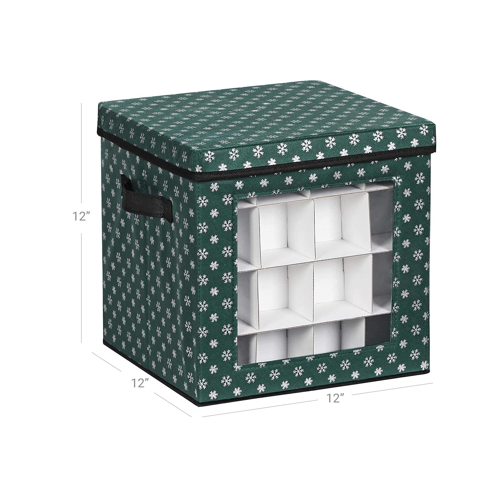 Christmas Ornament Storage Box - Fabric - Green - 64 Compartment Design with Modular Dividers