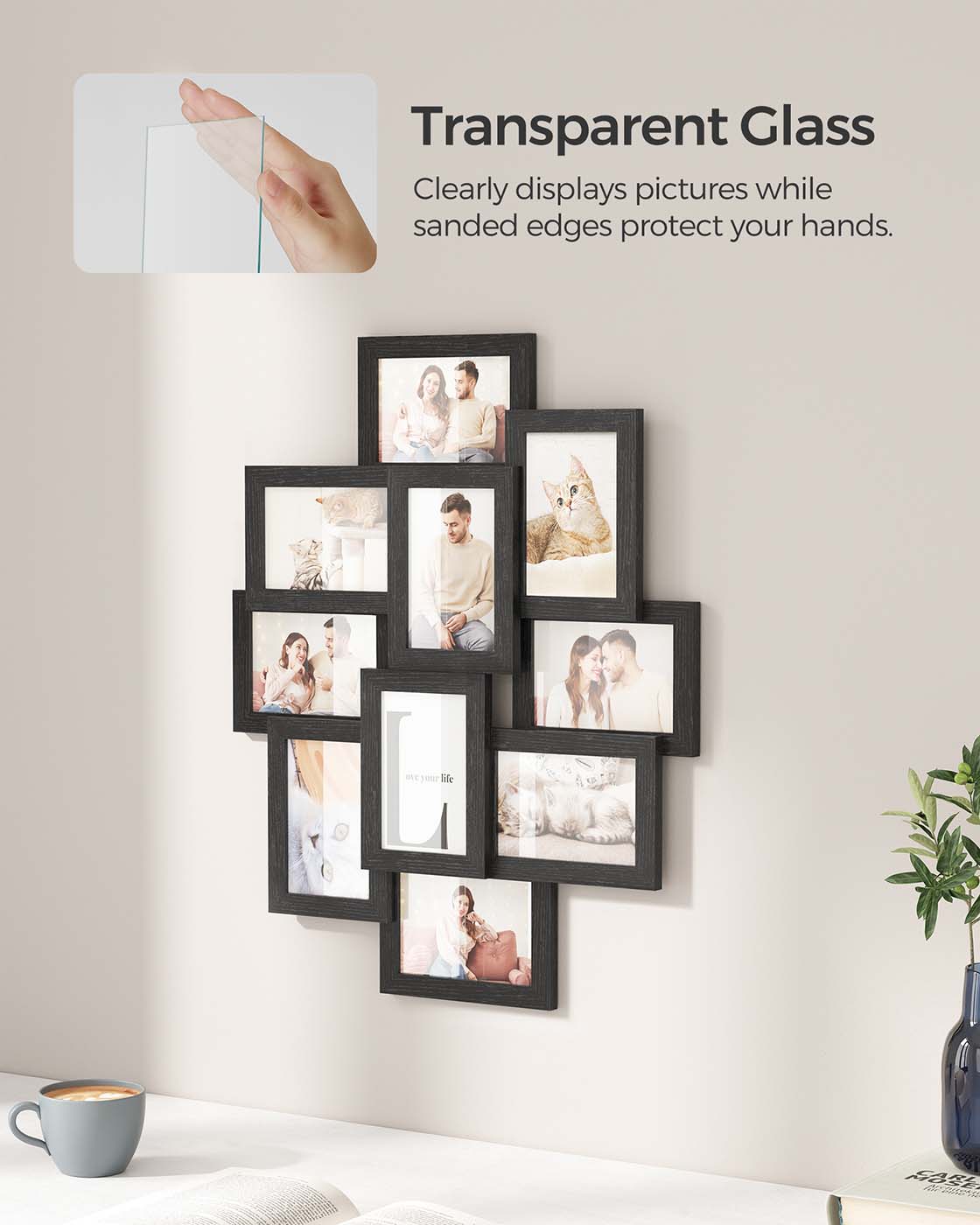 Photo Frame Collage - MDF - White - Wall Mounted for 10 Photos in 4" x 6" Size
