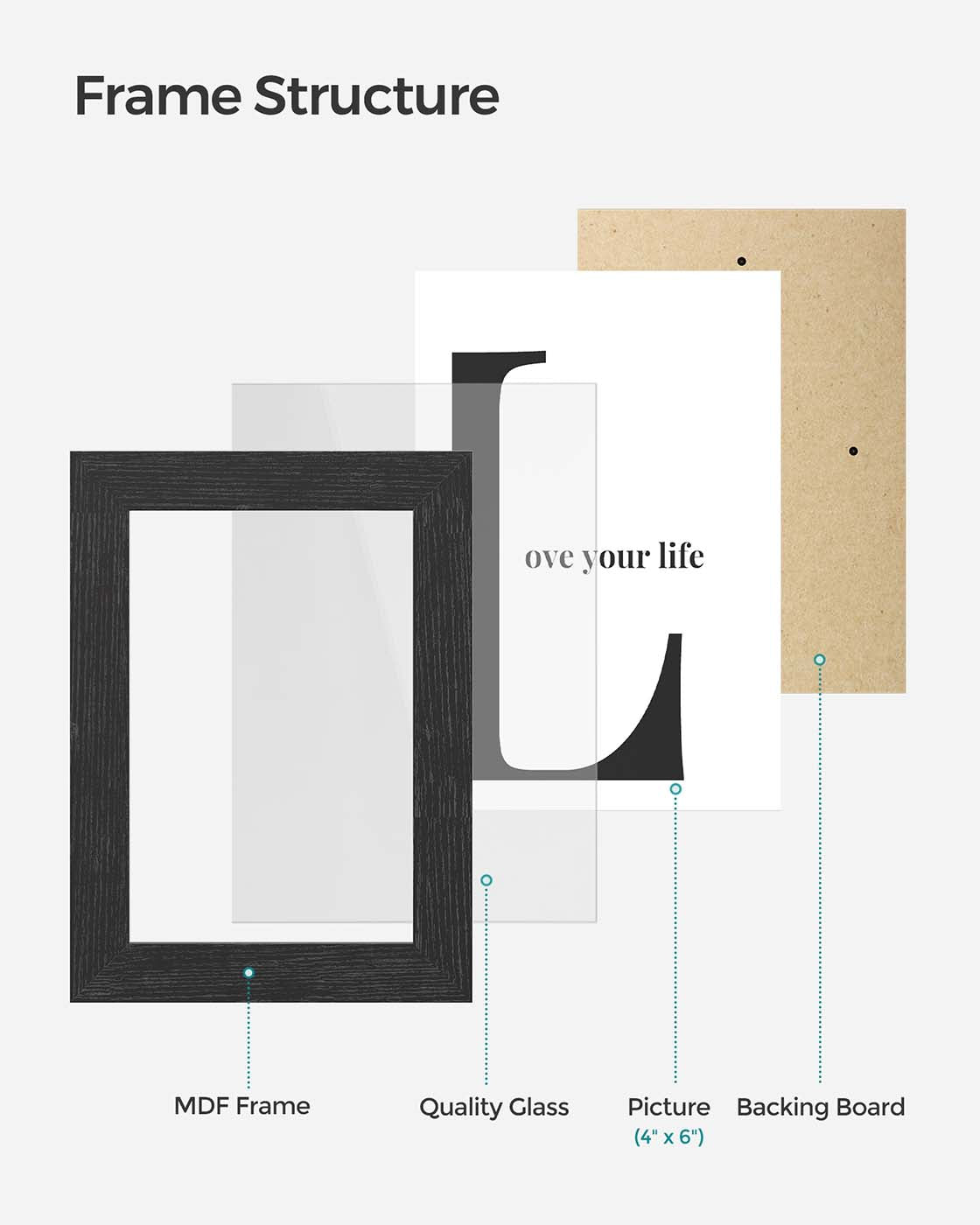 Photo Frame Collage - MDF - White - Wall Mounted for 10 Photos in 4" x 6" Size
