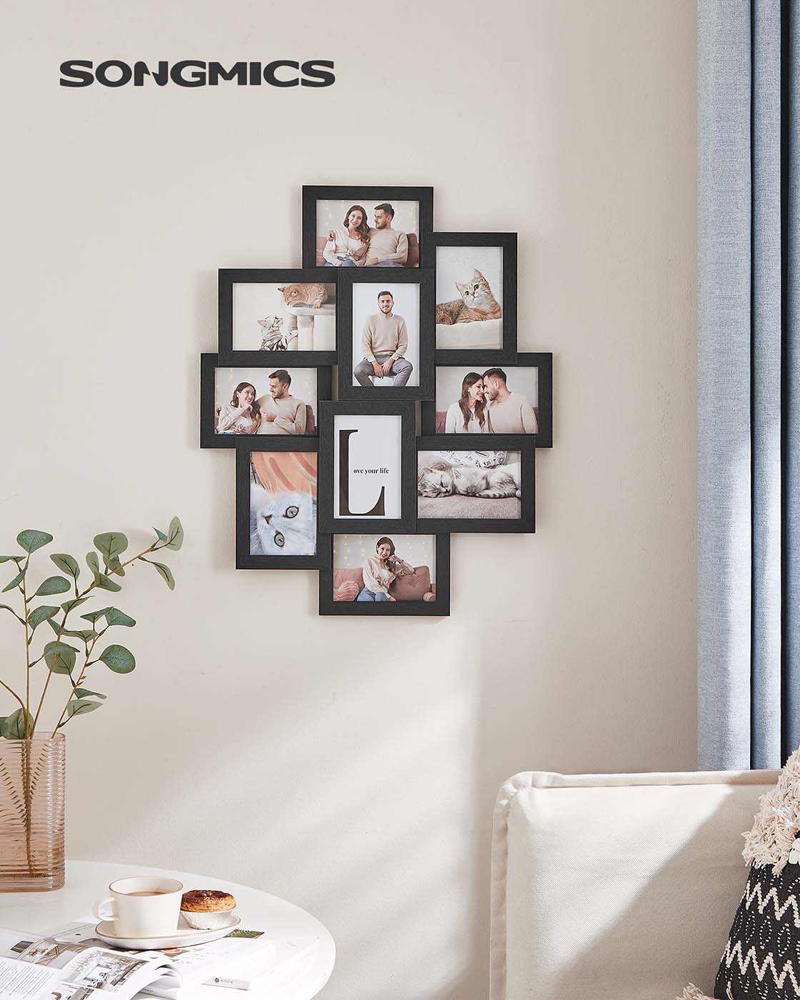 Photo Frame Collage - MDF - White - Wall Mounted for 10 Photos in 4" x 6" Size