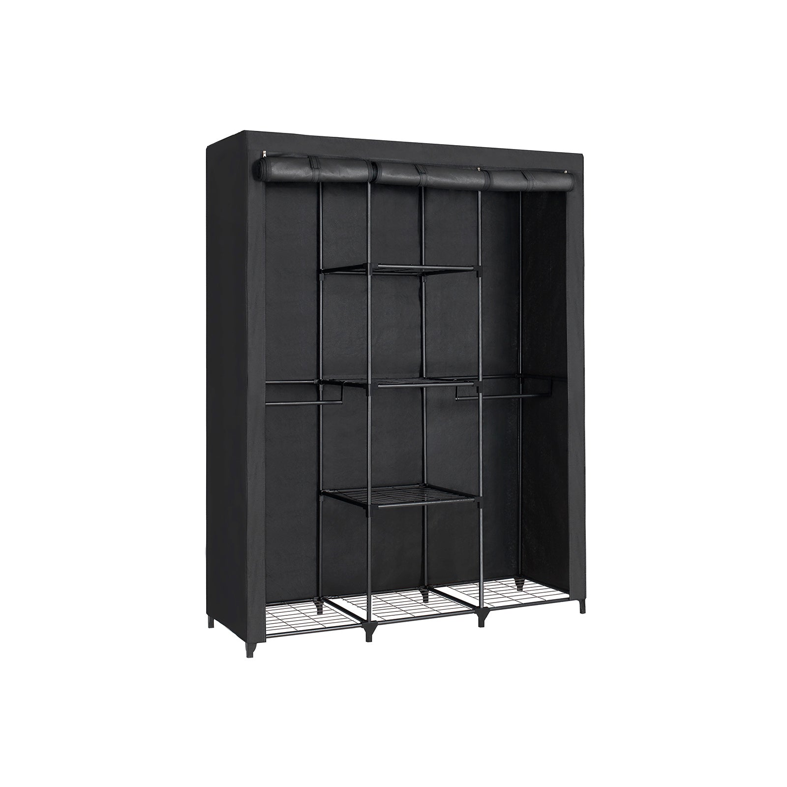 Portable Closet - Non-Woven Fabric - Black - Covered with Iron Mesh Shelves and Hanging Area
