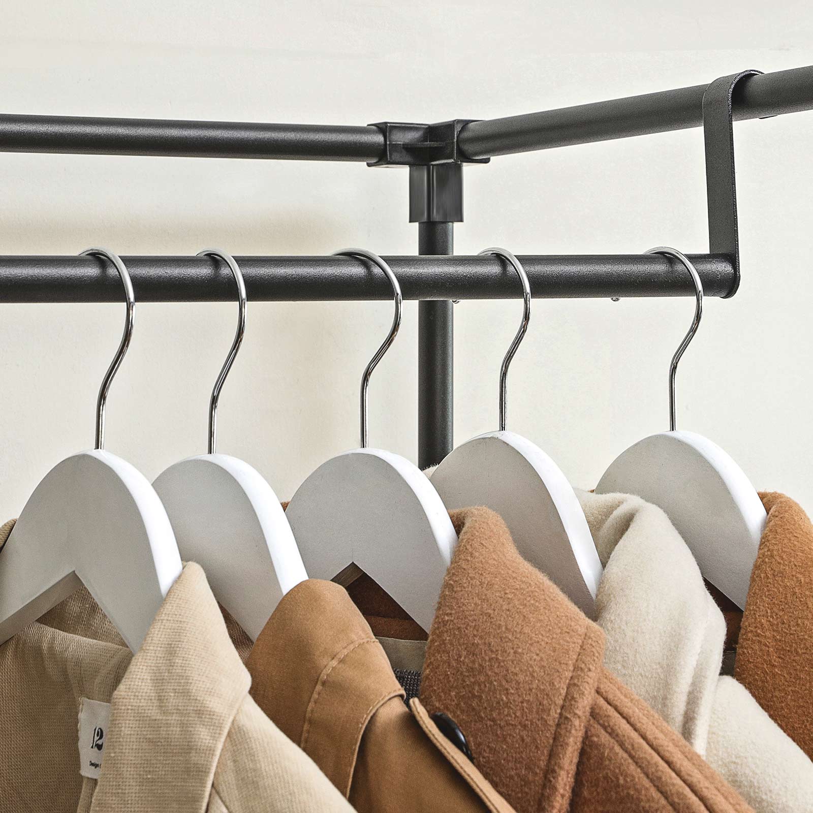 Portable Closet - Non-Woven Fabric - Black - Covered with Iron Mesh Shelves and Hanging Area