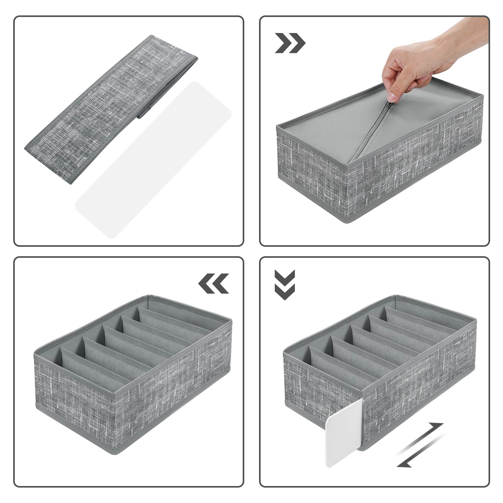 Set of 4 Drawer Organizers - Fabric - Dark Grey - Collapsible and Foldable for Clothing Accessories