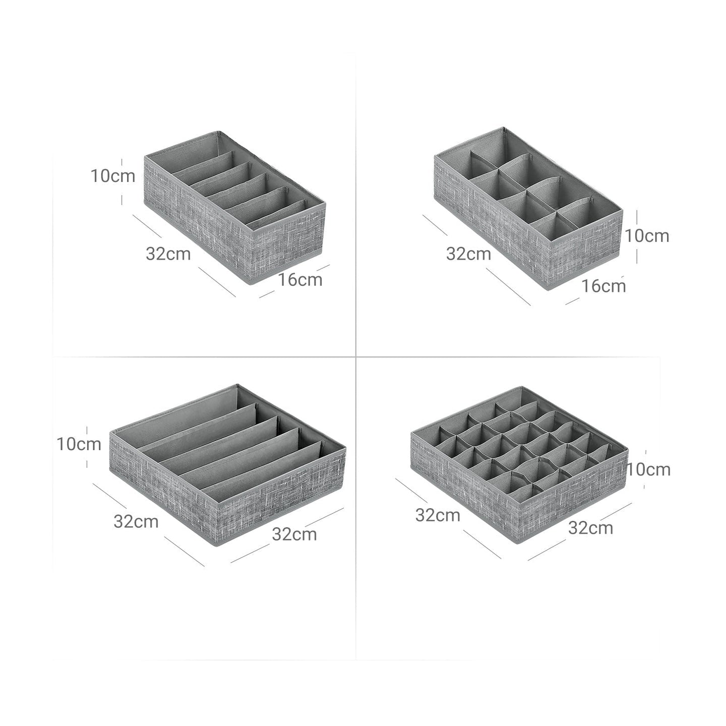 Set of 4 Drawer Organizers - Fabric - Dark Grey - Collapsible and Foldable for Clothing Accessories
