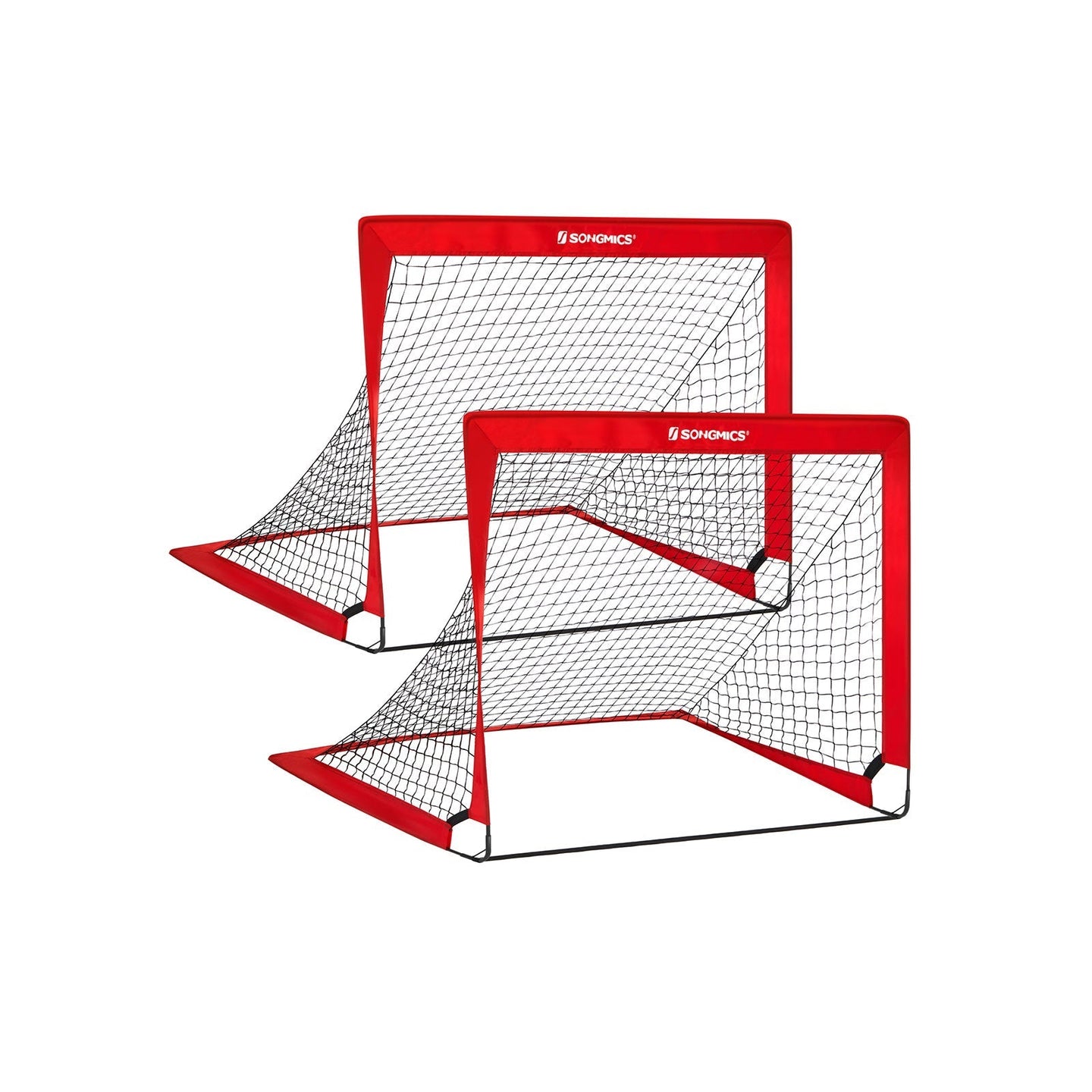 Folding Soccer Goal Set - Quick Assembly, Set of 2 - Steel - Red