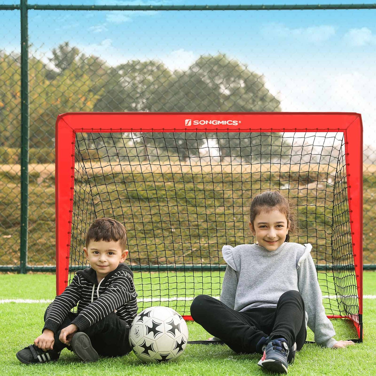 Folding Soccer Goal Set - Quick Assembly, Set of 2 - Steel - Red