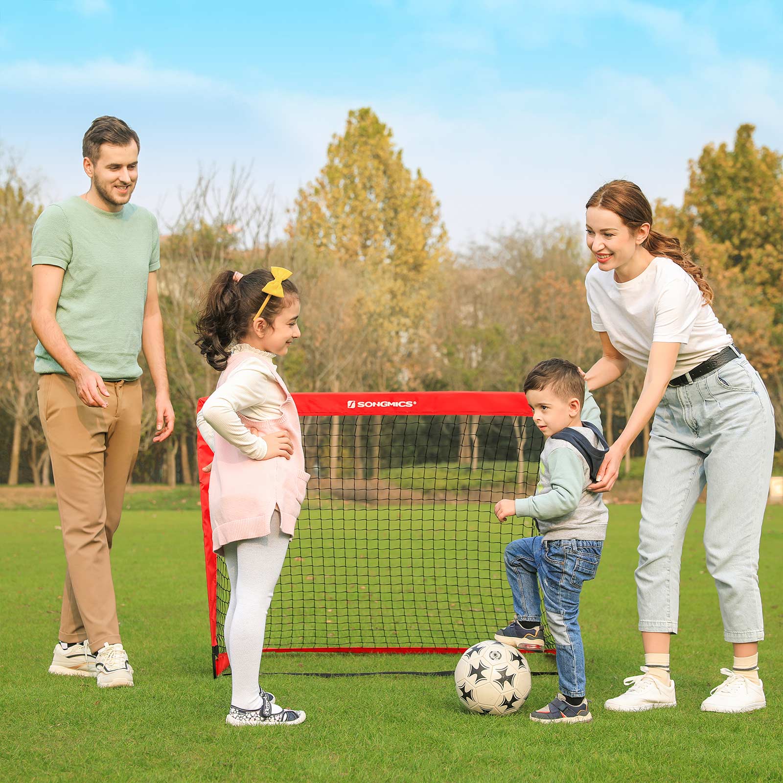 Folding Soccer Goal Set - Quick Assembly, Set of 2 - Steel - Red